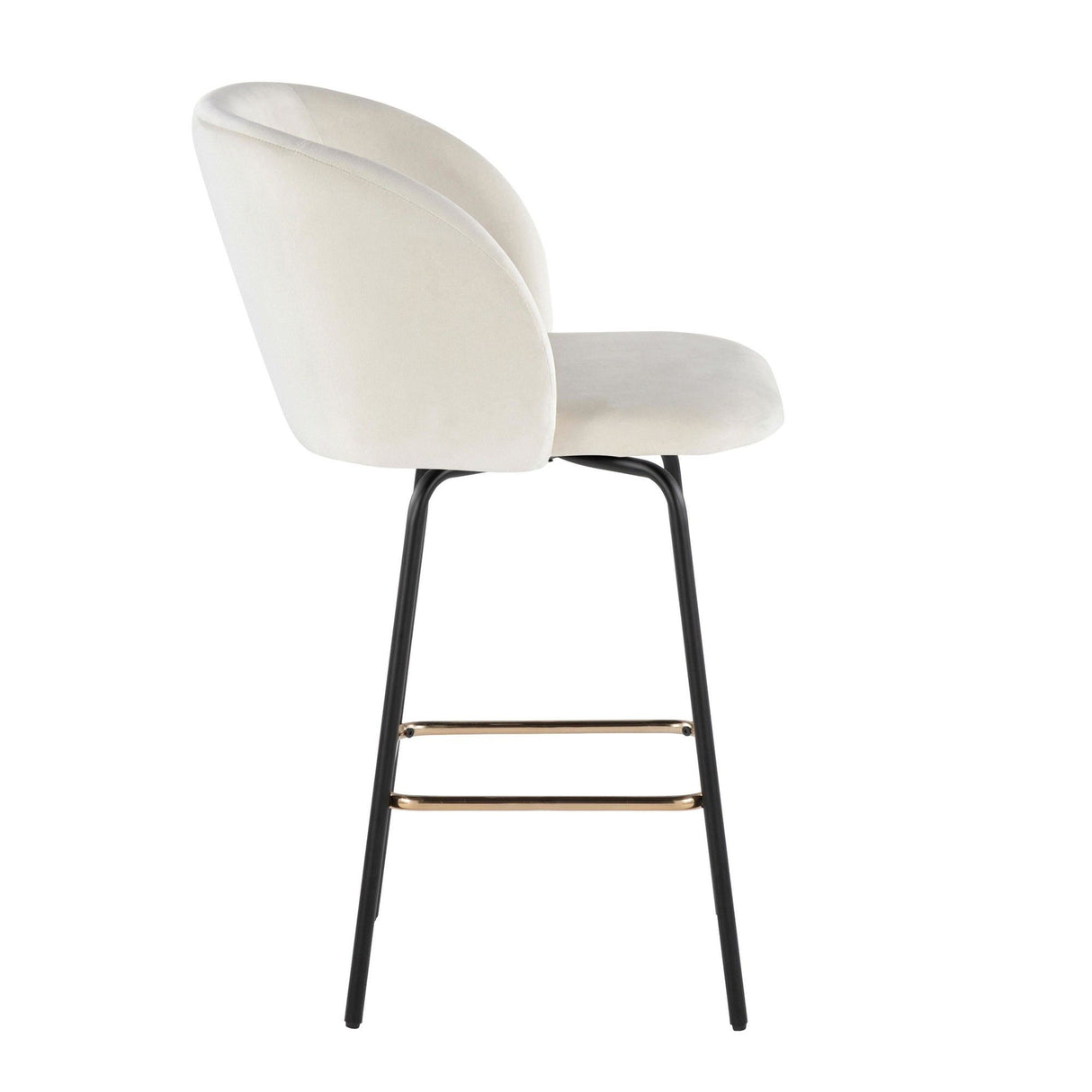 Fran - Swivel Fixed-Height Counter Stool (Set of 2) - Black Metal, Cream Velvet, Gold Metal