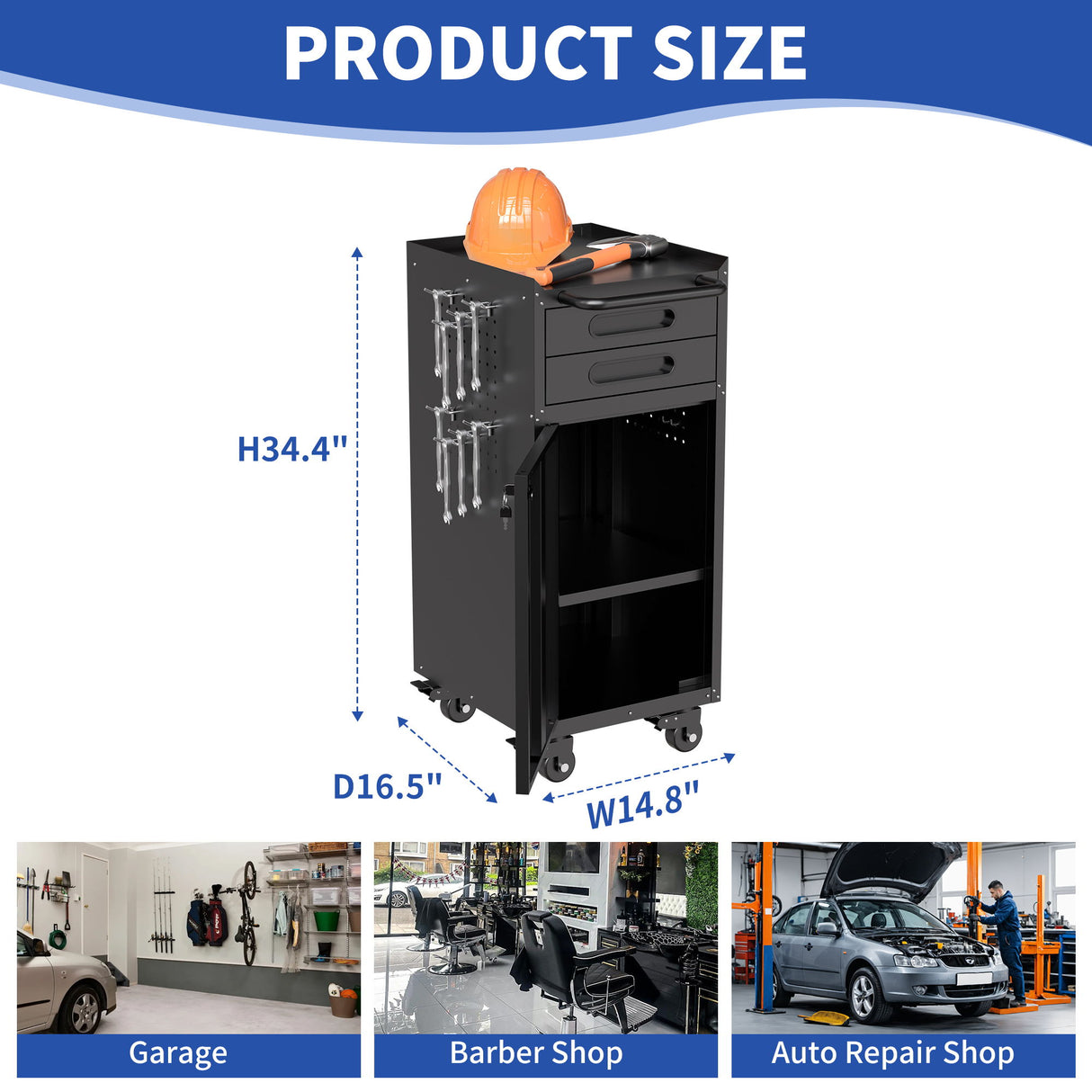 Rolling Tool Cabinet Heavy Duty Garage Storage With Lockable Doors & Drawers