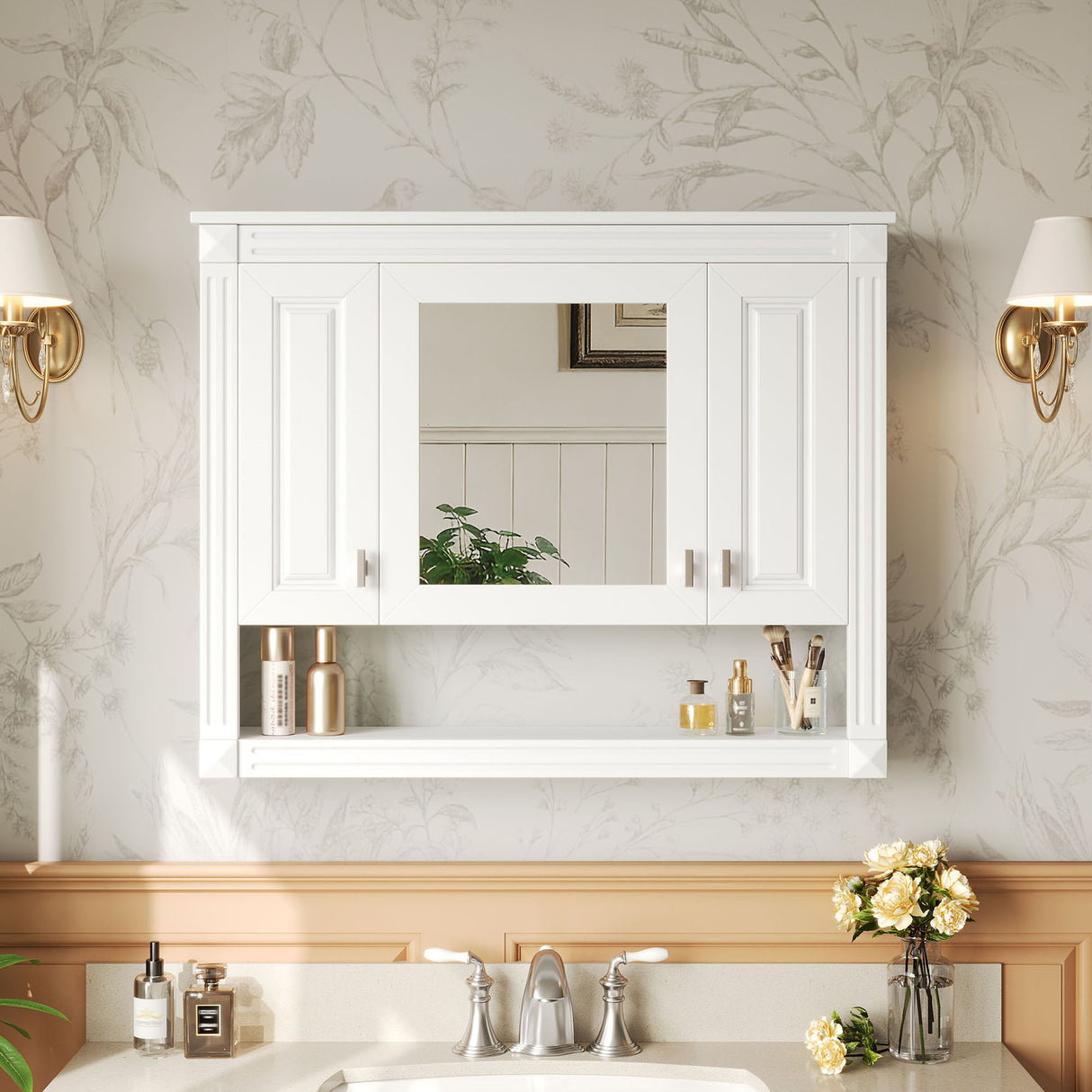 Wall-Mounted Bathroom Cabinet With Mirror And Open Shelf - White
