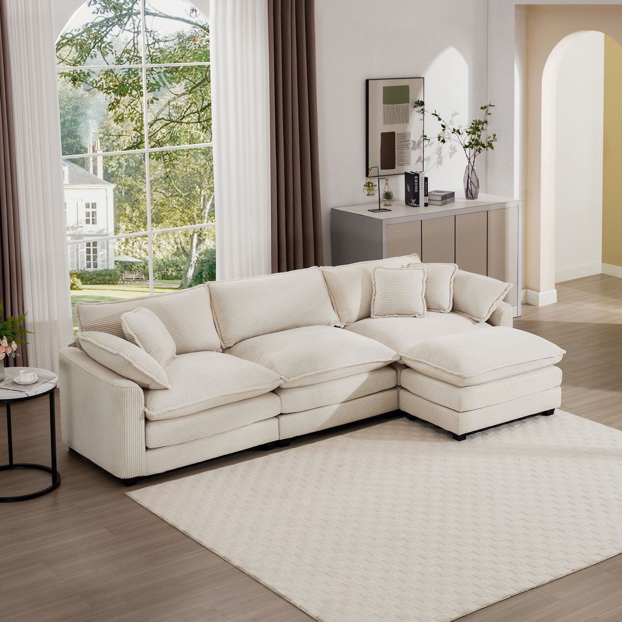Modern Oversized Modular Cushion Sofa With Ottoman, Low Back, Deep Seating Sofa Set