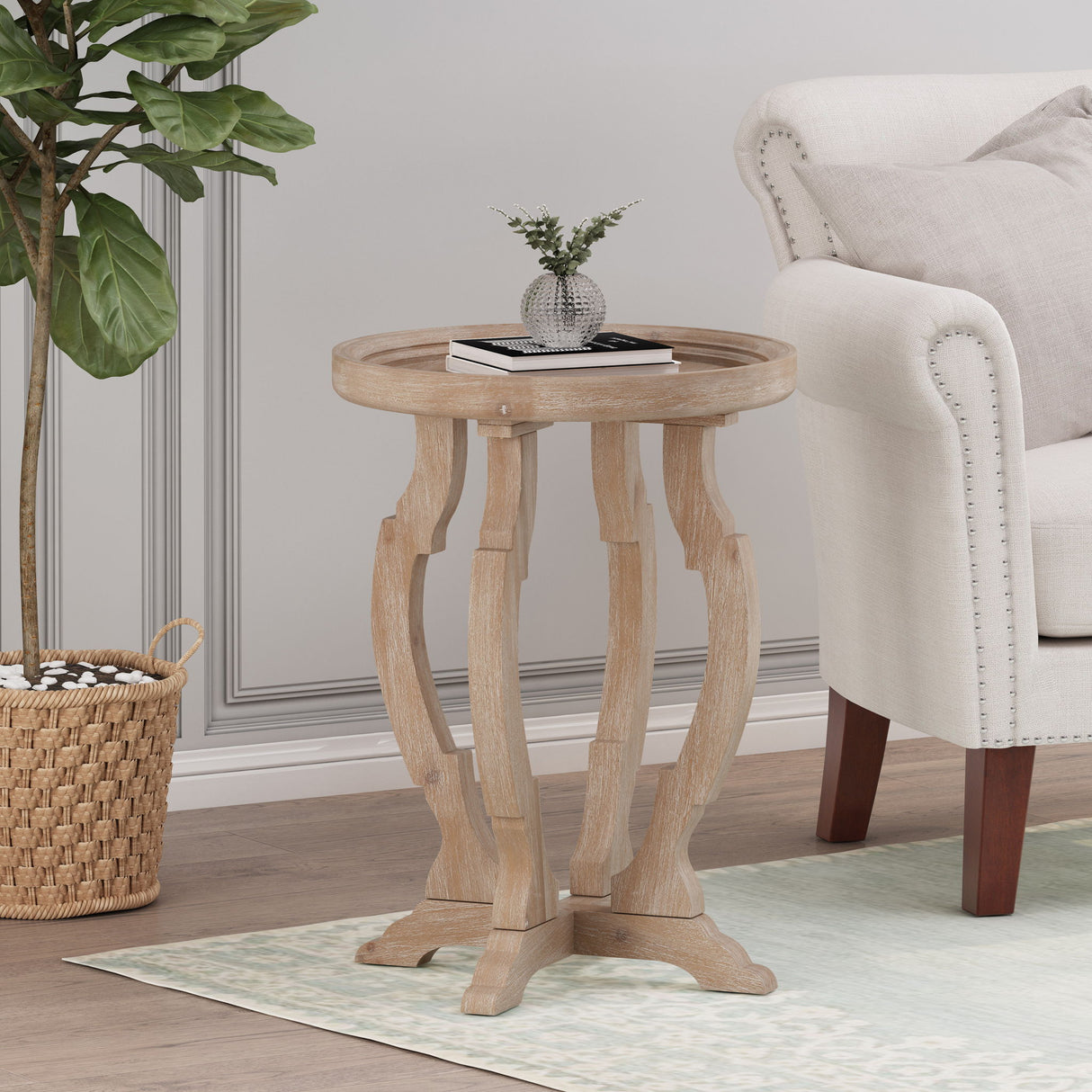French Country Style Accent Table With Hourglass Design