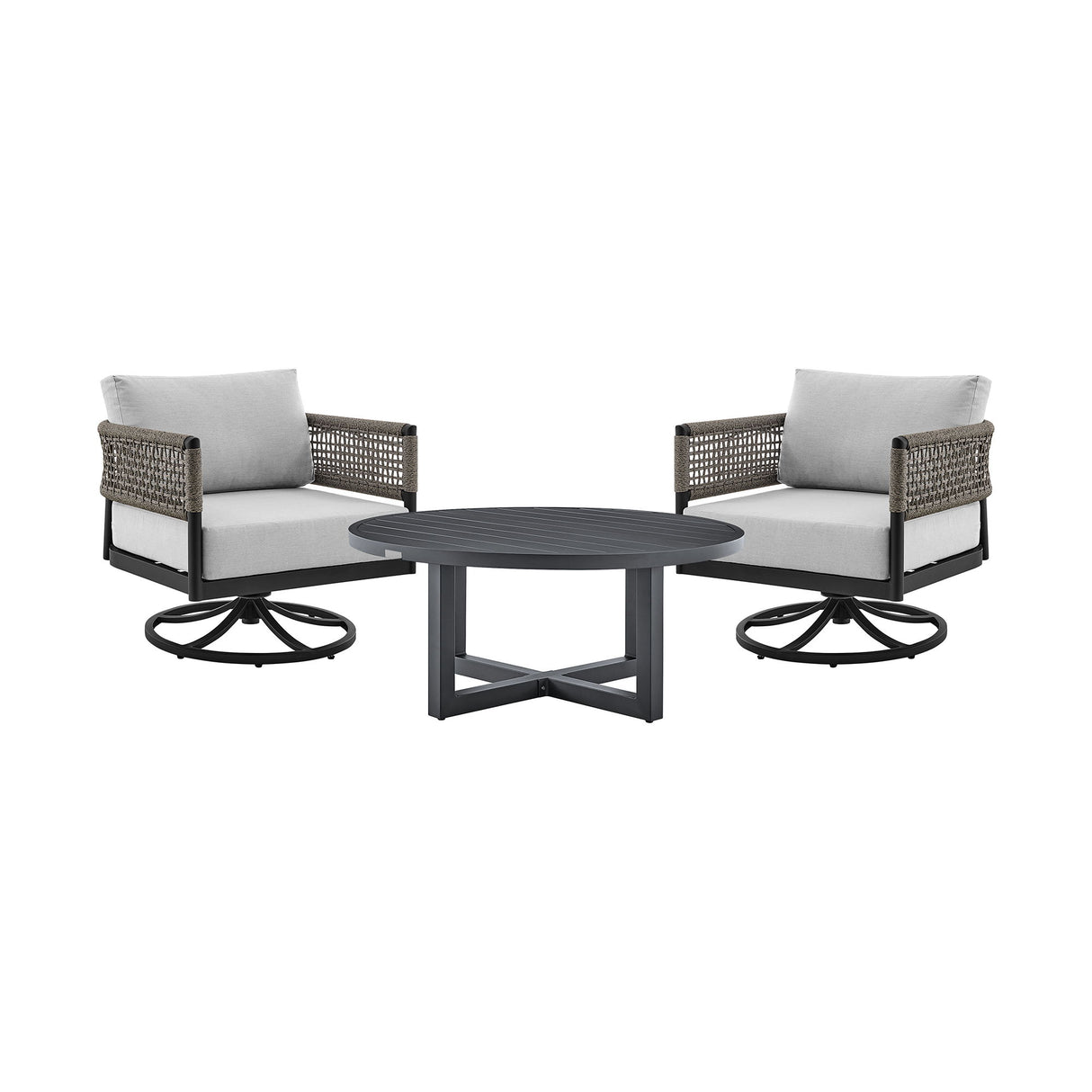 Alegria And Menorca - 3 Piece Patio Outdoor Swivel Seating Set With Cushions - Black / Gray