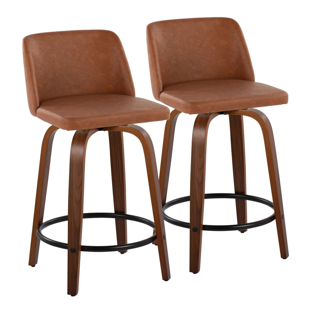 Toriano - 24" Fixed-height Counter Stool (Set of 2) - Walnut And Black Round Footrest