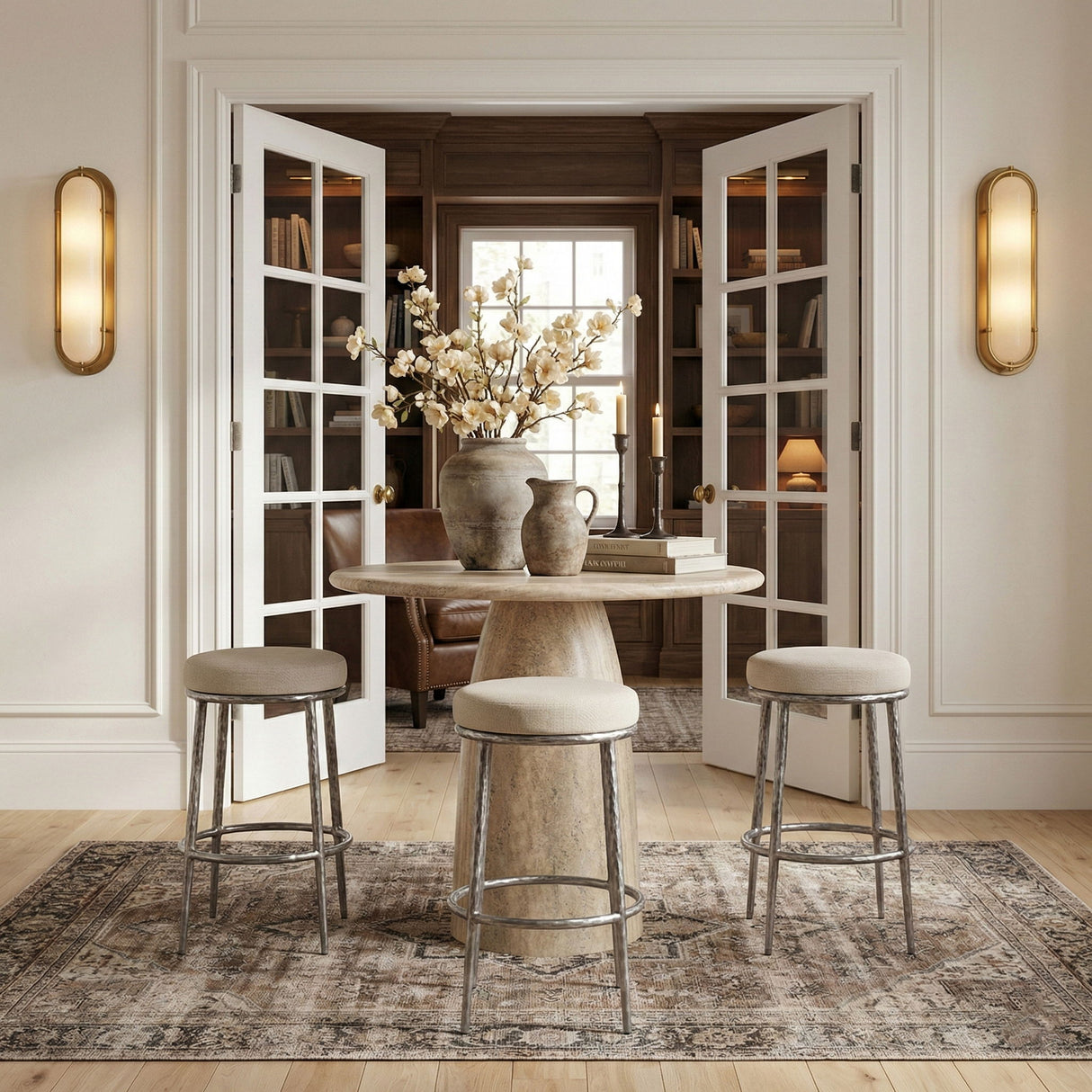 Ferro - Performance Fabric Upholstered Backless Bar Stool - Antique Silver