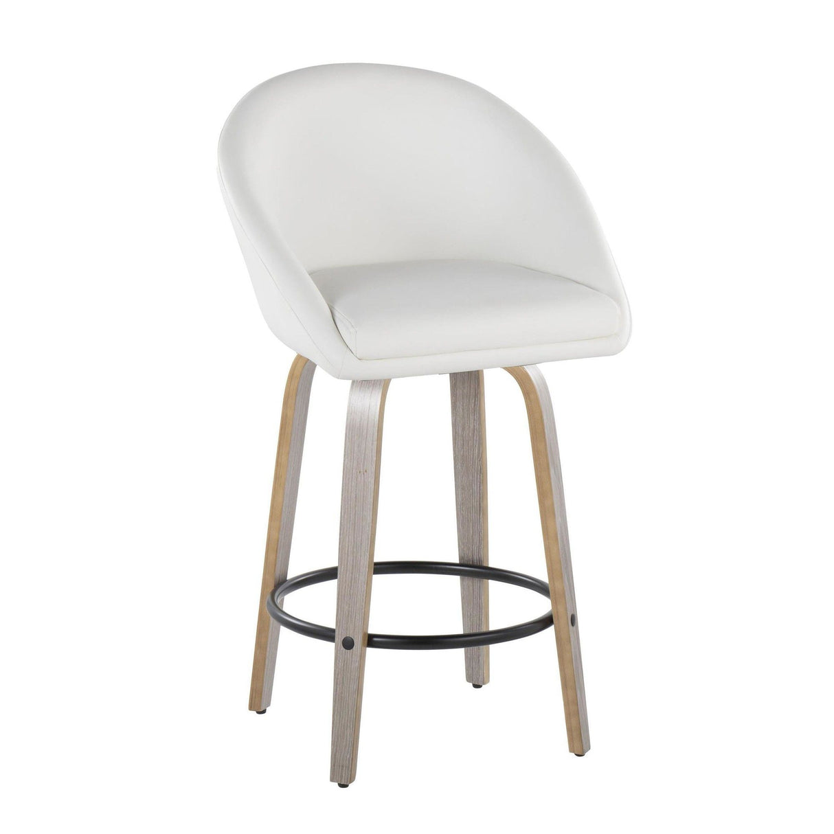 Matisse - 26" Highback Fixed-Height Counter Stool With Swivel And Round Chrome Metal Footrest (Set of 2) - Light Gray Wood