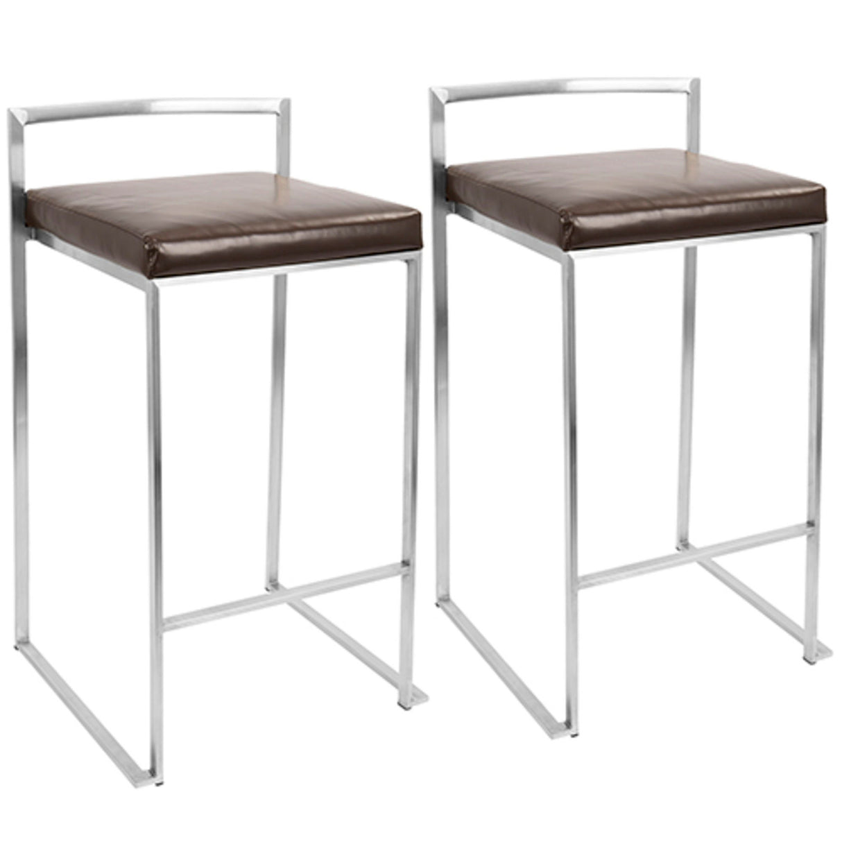 Fuji - Stackable Counter Stool (Set of 2) - Brown Faux Leather