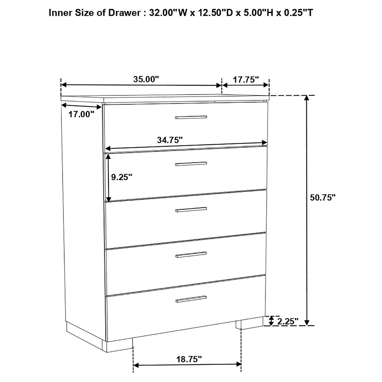 Dulcey - 5 Drawer Bedroom Chest - White