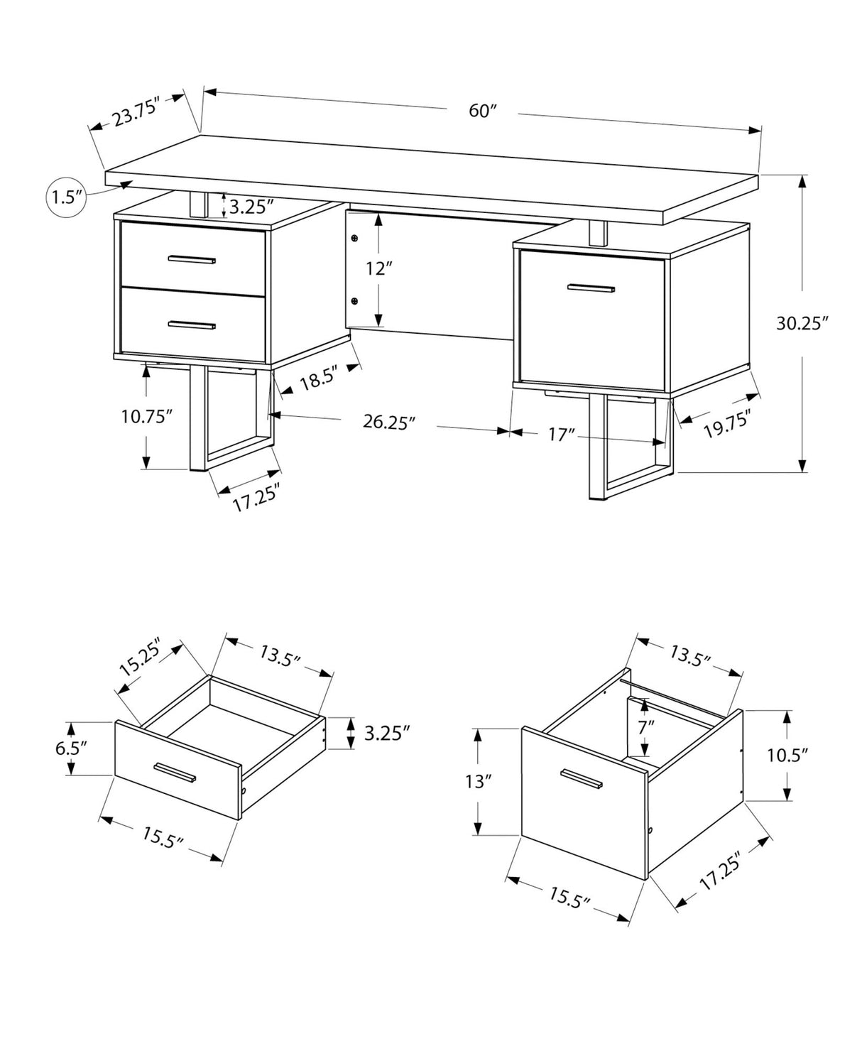 Computer Desk For Home Office, Laptop, Left, Right Set - Up, Storage Drawers, Contemporary & Modern