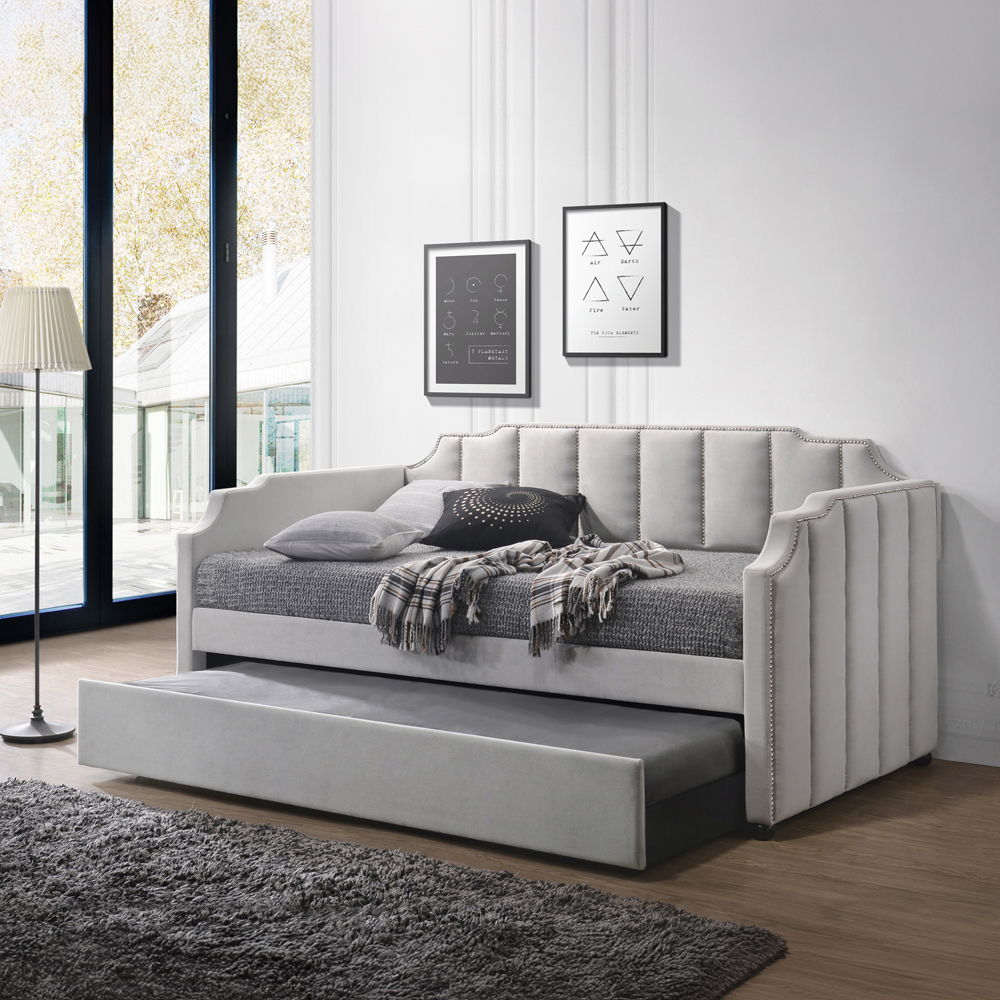 Peridot - Twin Daybed With Trundle - Dove Gray Velvet