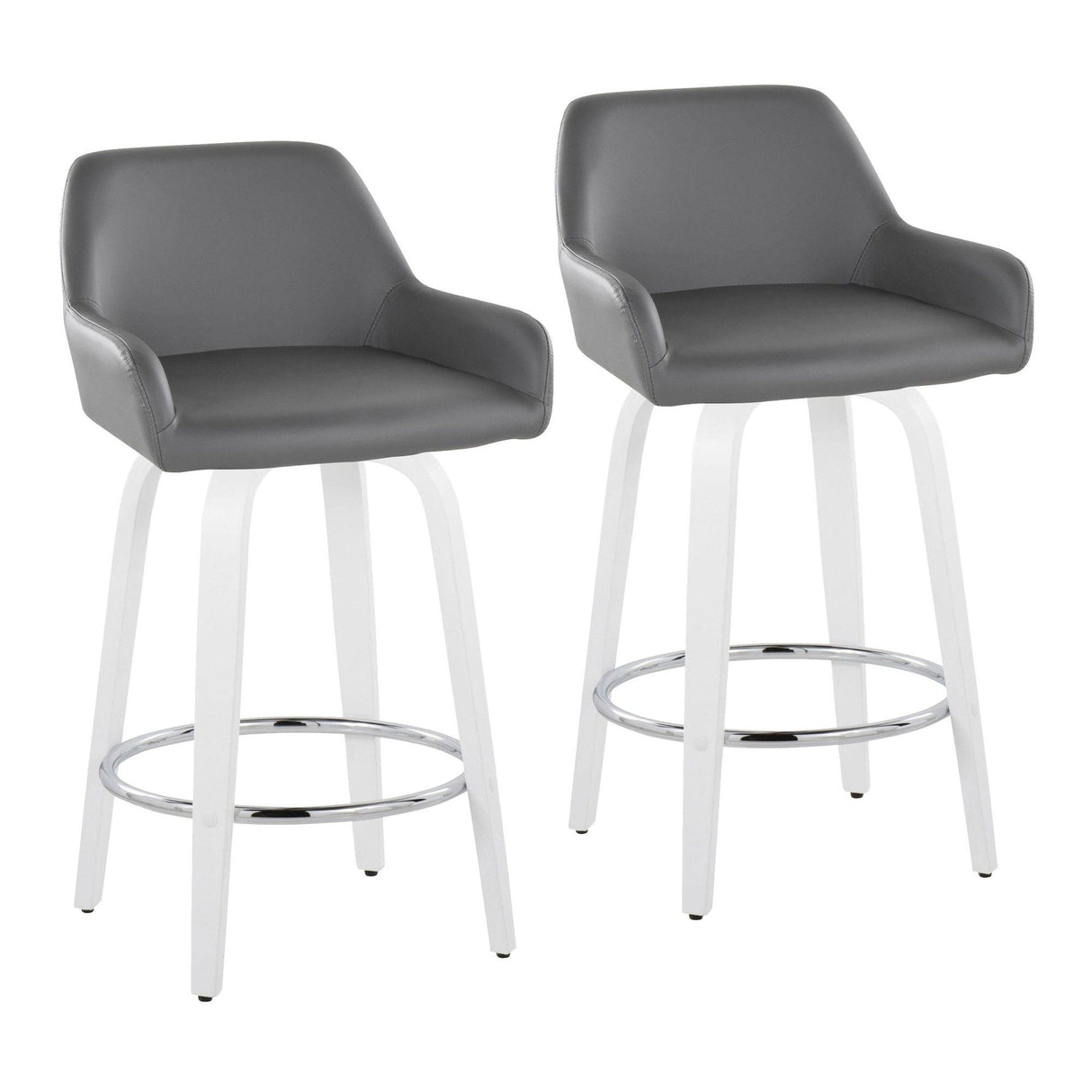 Cinch - Contemporary Fixed-Height Swivel Counter Stool (Set of 2) - White Wood And Round Footrest