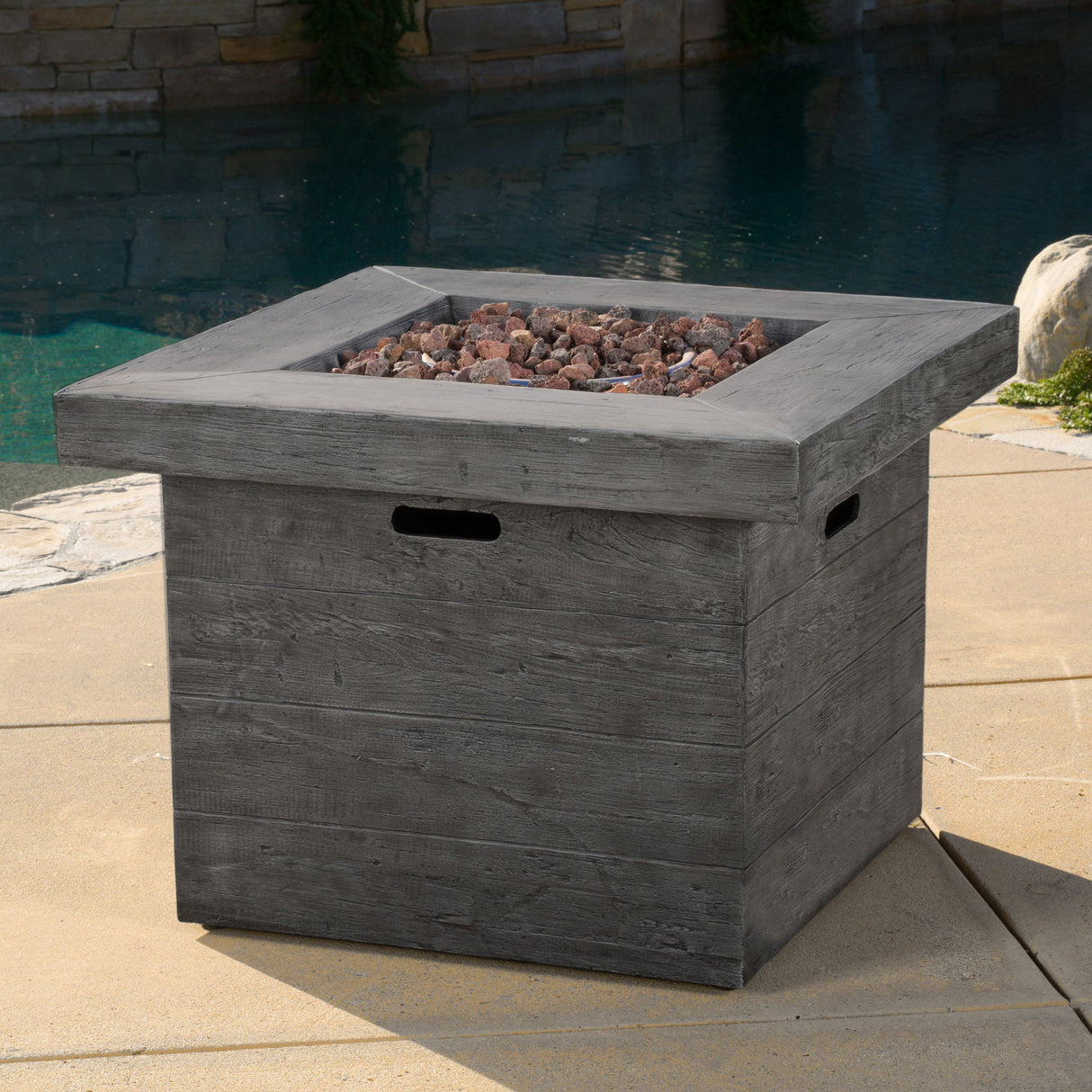 Anchorage - Wood Square Fire Pit 40, 000 Btu - Gray