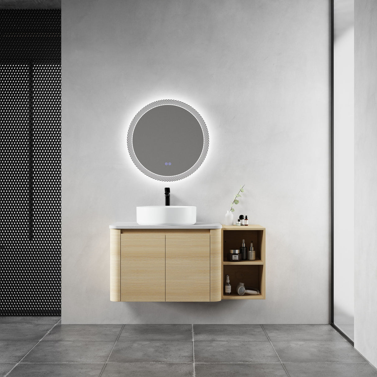 Mounted Bathroom Vanity With Art Sink, Storage Shelves, Soft Close Door