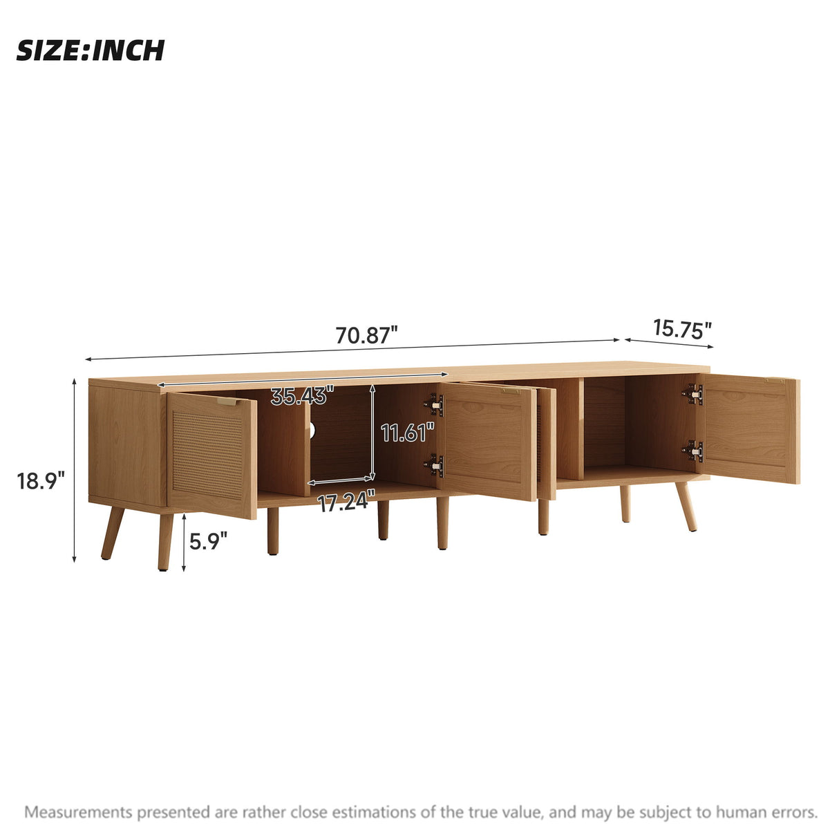 TV Stand With Storage & Cable Holes - Natural Wood