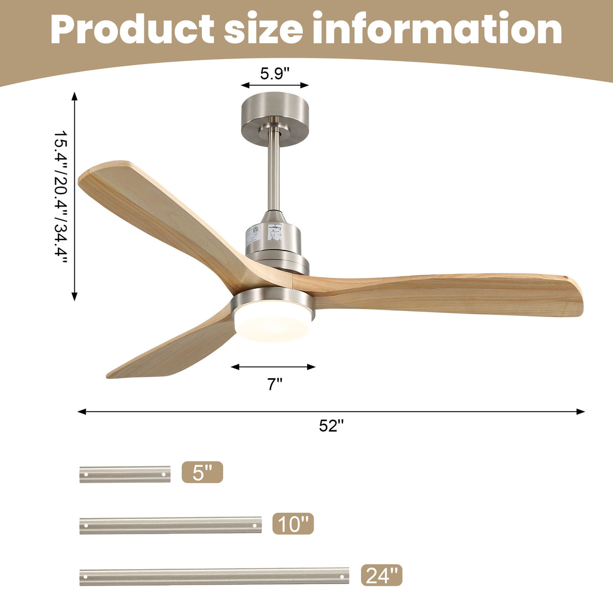 Indoor Ceiling Fan With Dimmable LED Light, 6 Speed Remote Controlled DC Motor, Reversible Blades - Brushed Nickel