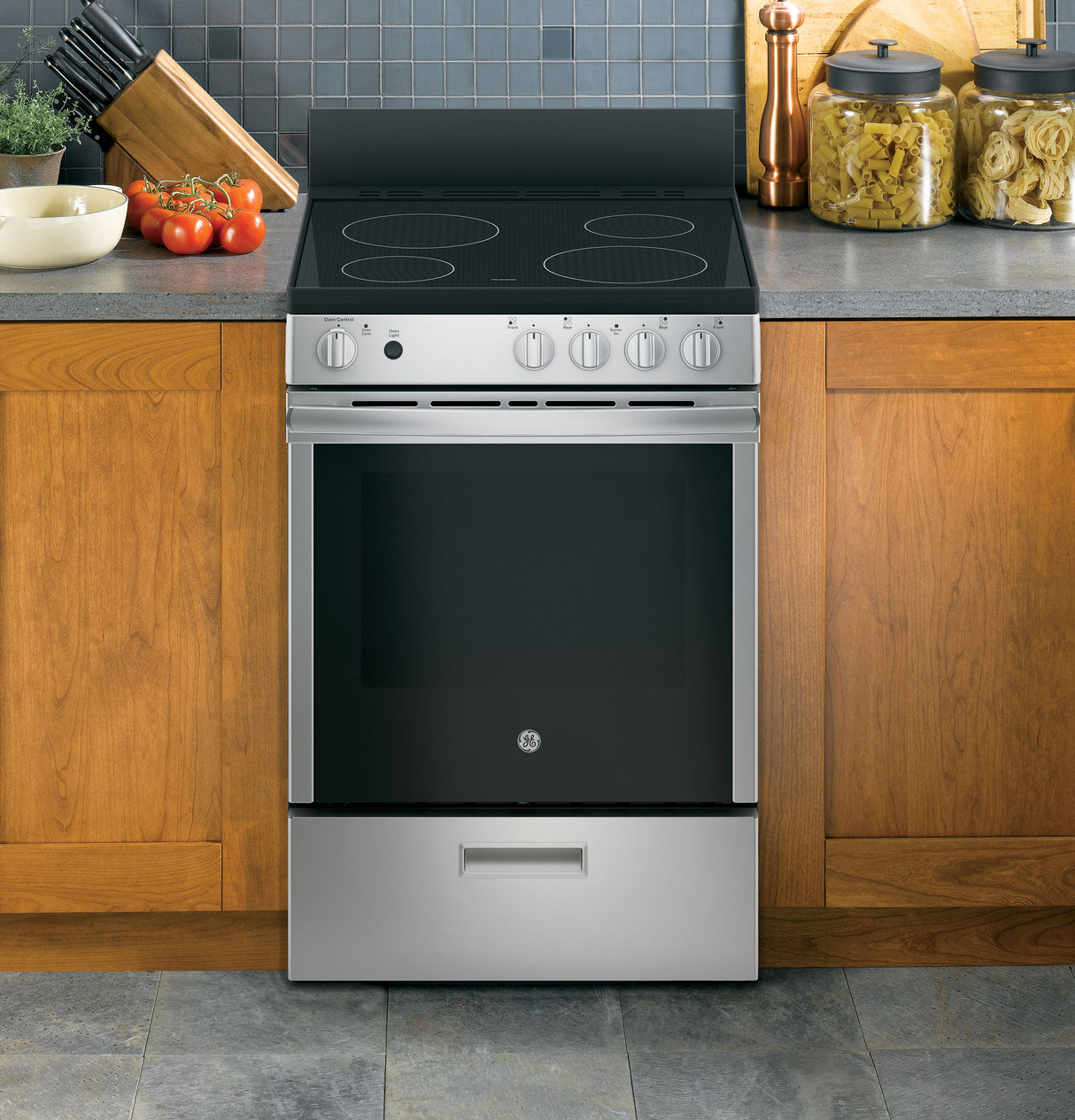 GE JAS640RMSS - 24 in. 2.9 cu. ft. Electric Range with Smoothtop Burners, Steam Clean and Large Window - Stainless Steel