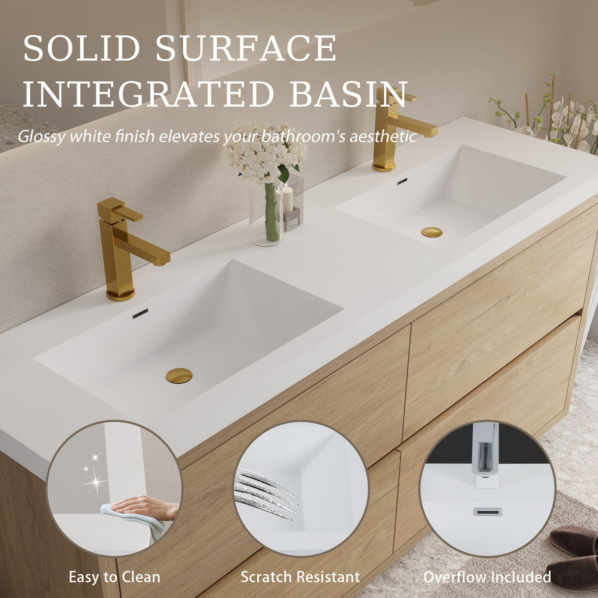 Bathin Freestanding Bathroom Vanity With Double Sinks, Bathroom Storage Vanity Cabinet With Stone Resin Countertop And Soft Close Drawers