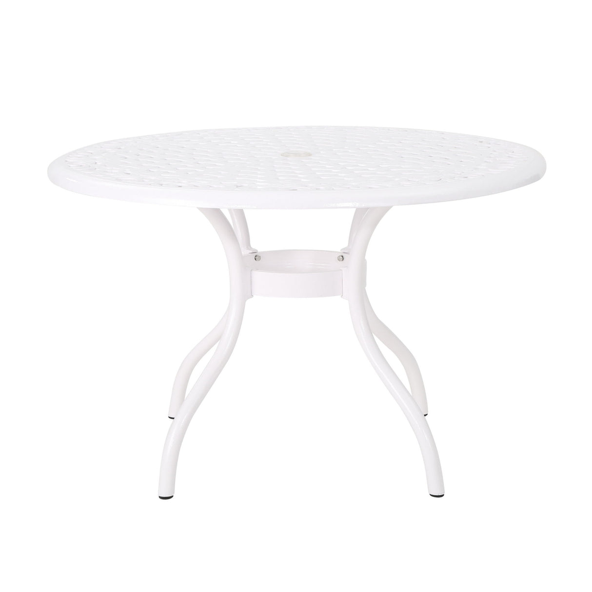 Tranquilius - Outdoor Round Dining Table With Lattice Tabletop, Umbrella Hole And Curved Legs
