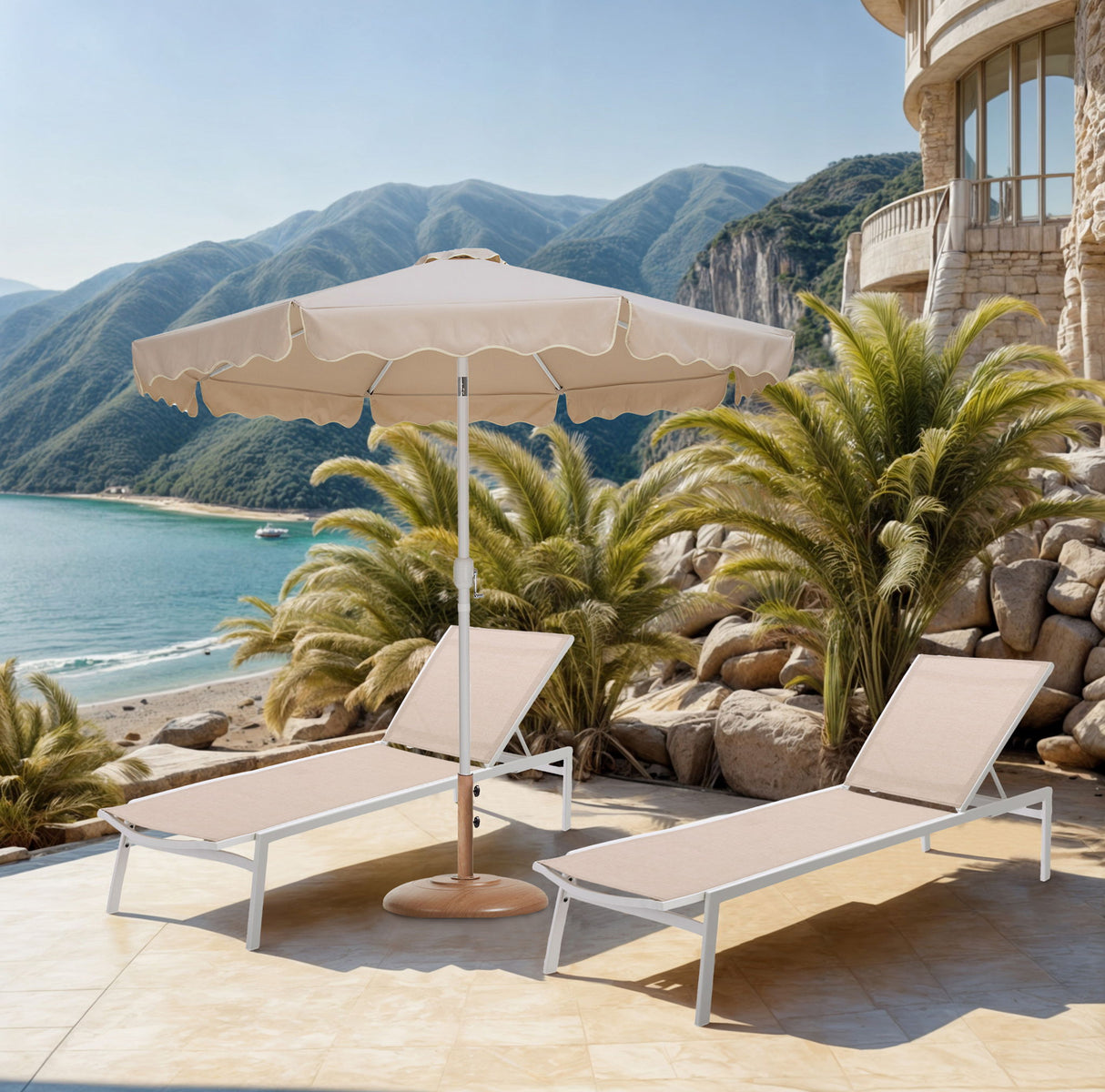 Amalfi - Patio Umbrella - Light Brown Base / White Pole