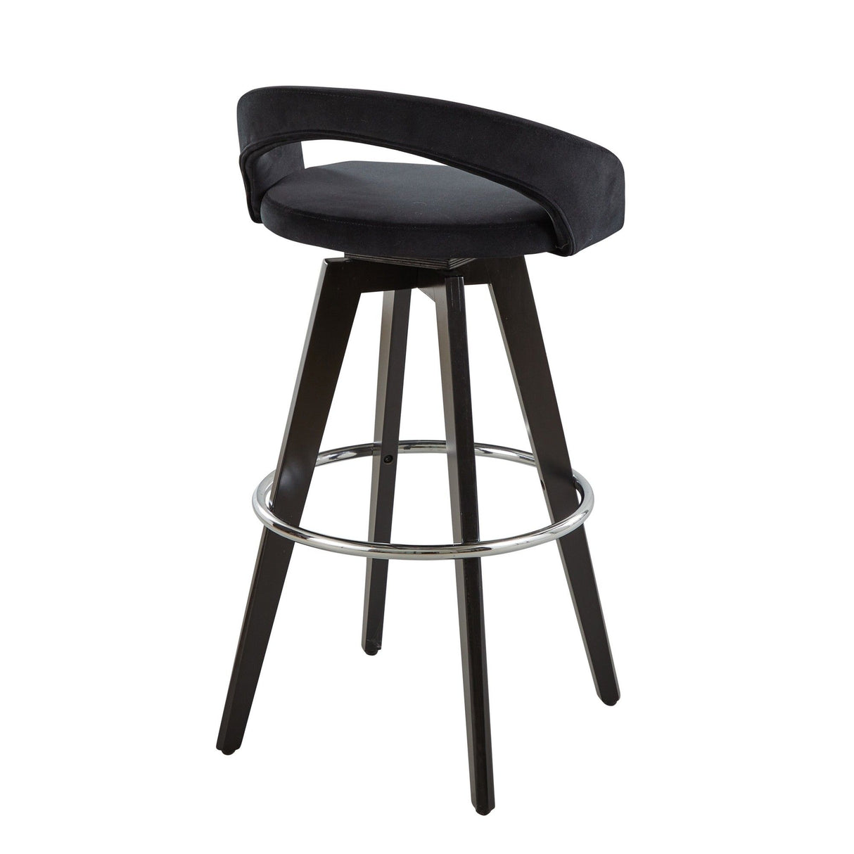 Grotto - Upholstered Fixed-Height Barstool (Set of 2) - Black Wood, Black Velvet, Chrome Metal