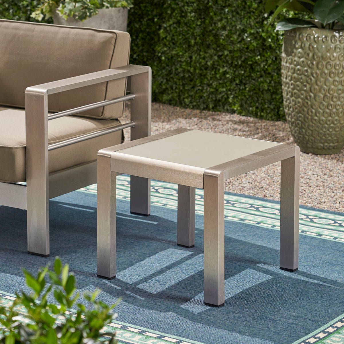 Cape Coral - Contemporary Side Table With Frosted Glass Top