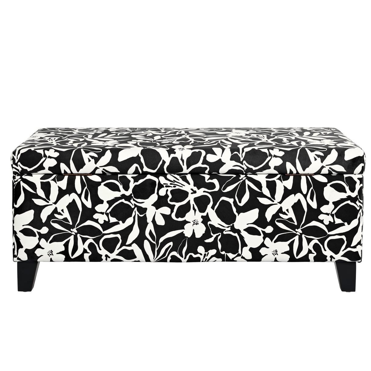 Luxury Storage Ottoman With Floral Patterned Fabric, Soft-Close Hinges, Multi Functional