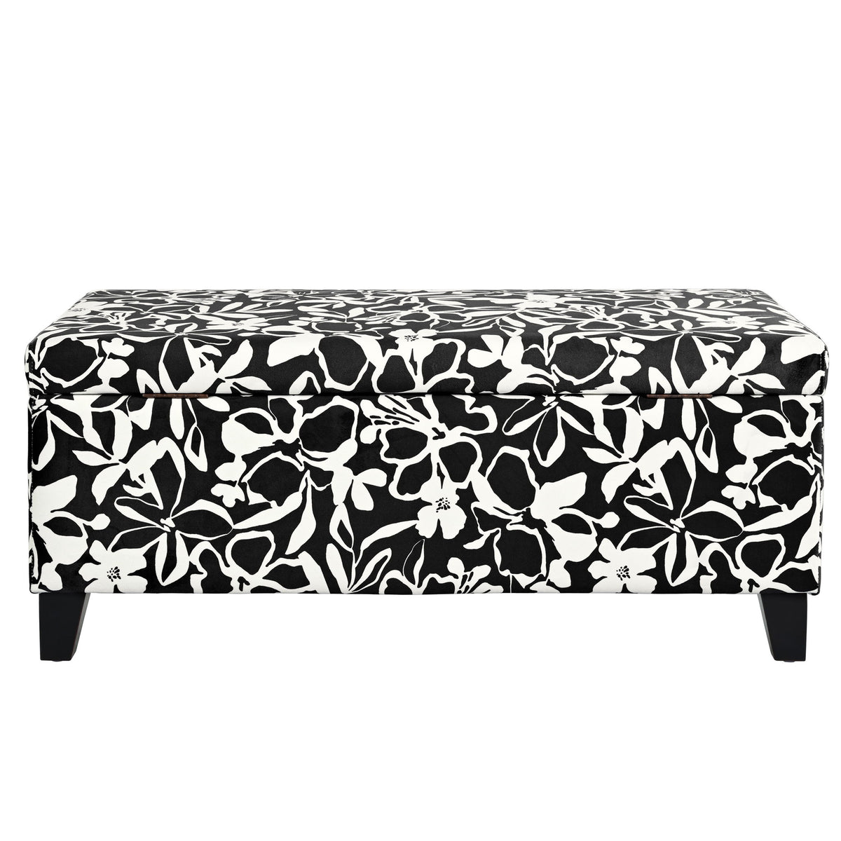 Luxury Storage Ottoman With Floral Patterned Fabric, Soft-Close Hinges, Multi Functional