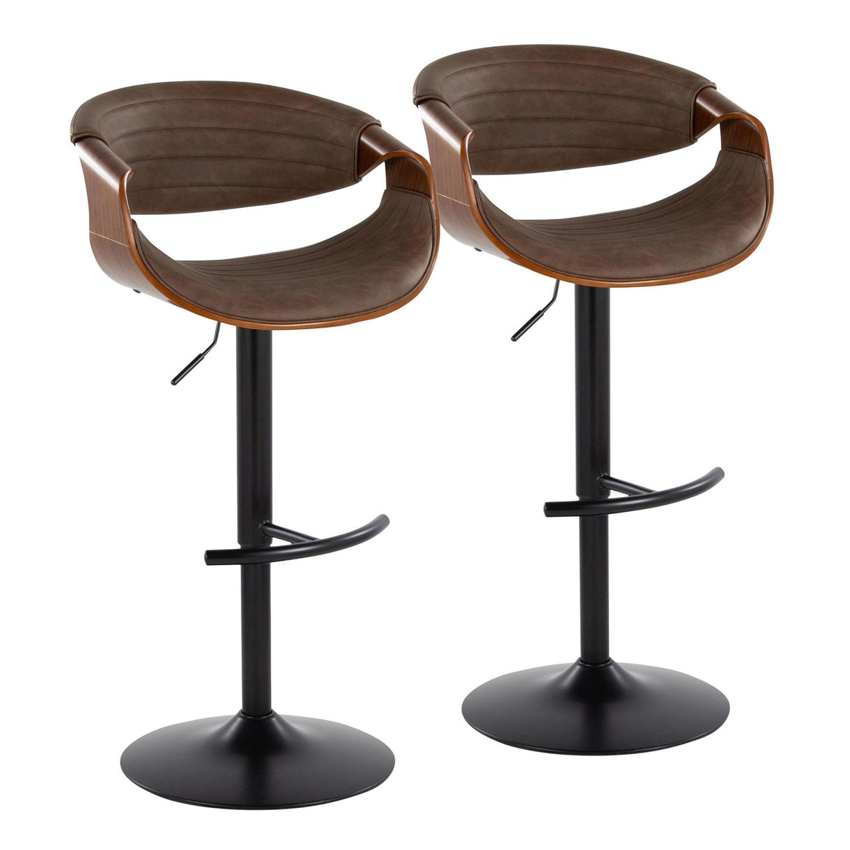 Symphony - Adjustable Barstool (Set of 2) - Black Base And Walnut Backrest