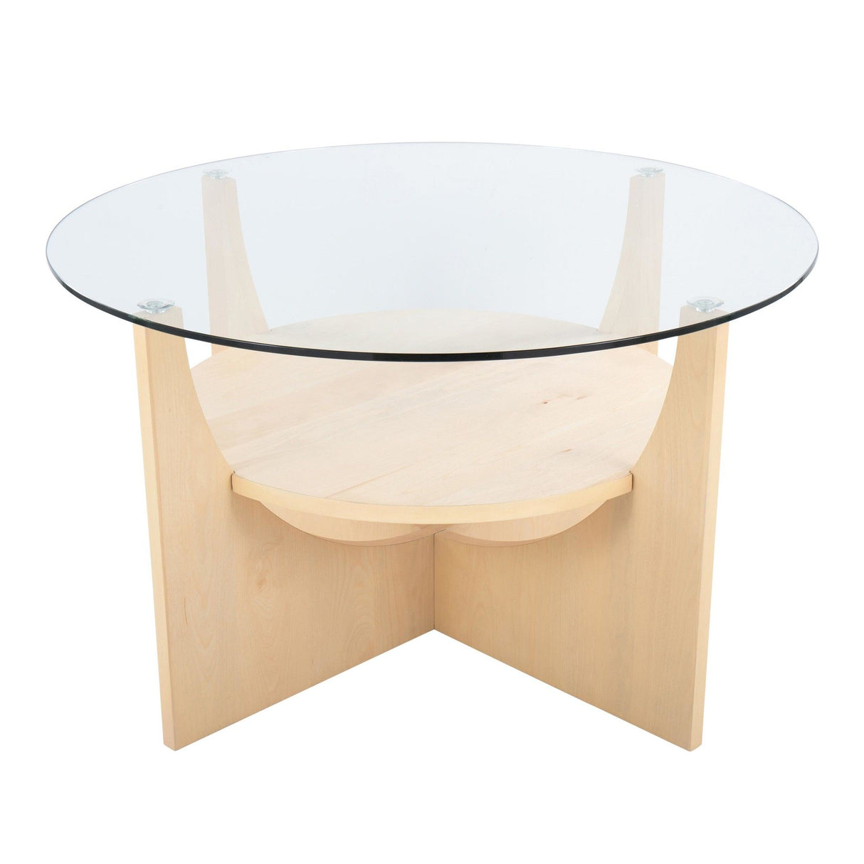 U-Shaped - Contemporary Coffee Table - Natural Wood And Clear Glass