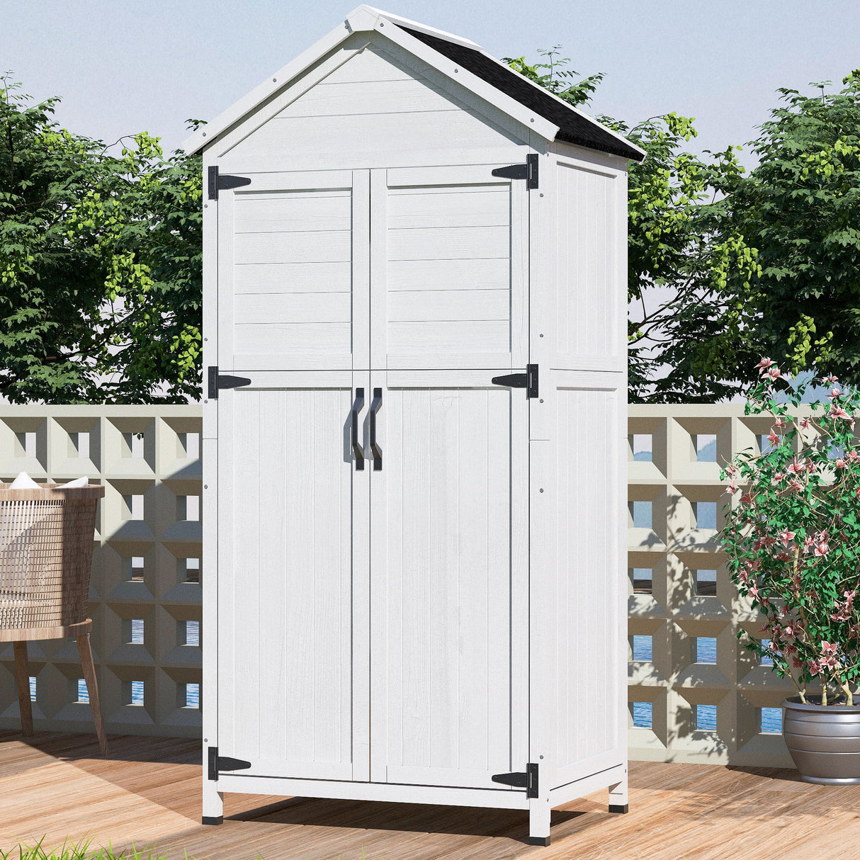 Storage Shed With Double Doors For Outdoor Garden Tool Organization - White