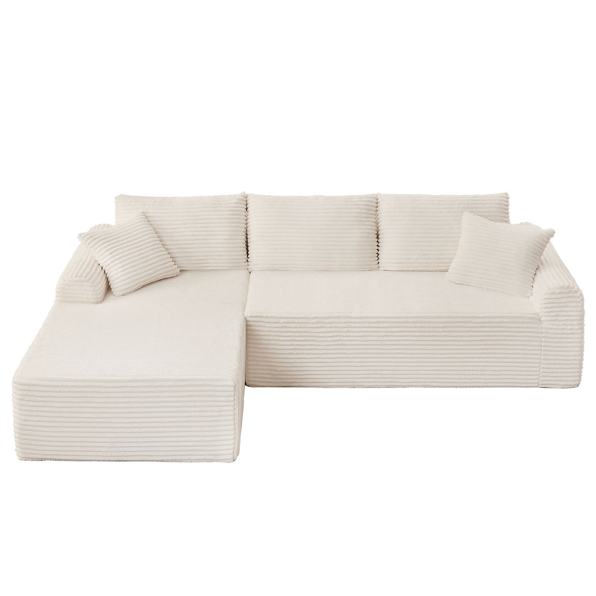 Modular Corduroy Sectional With Arched Armrests, Includes 3 Back Cushions & 2 Throw Pillows