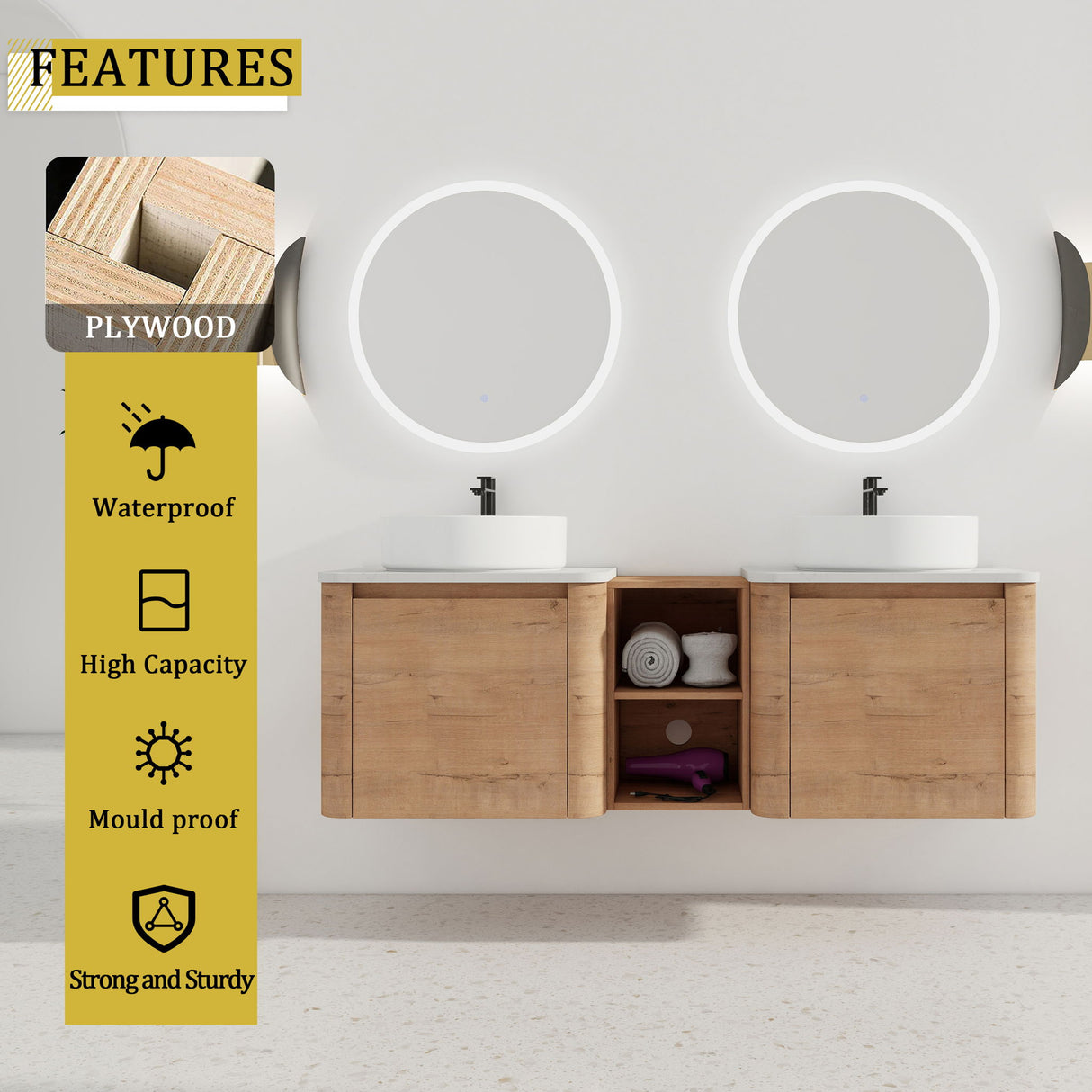 Wall Mounted Bathroom Vanity With Art Sink, 1 Storage Shelf, Soft Close Door