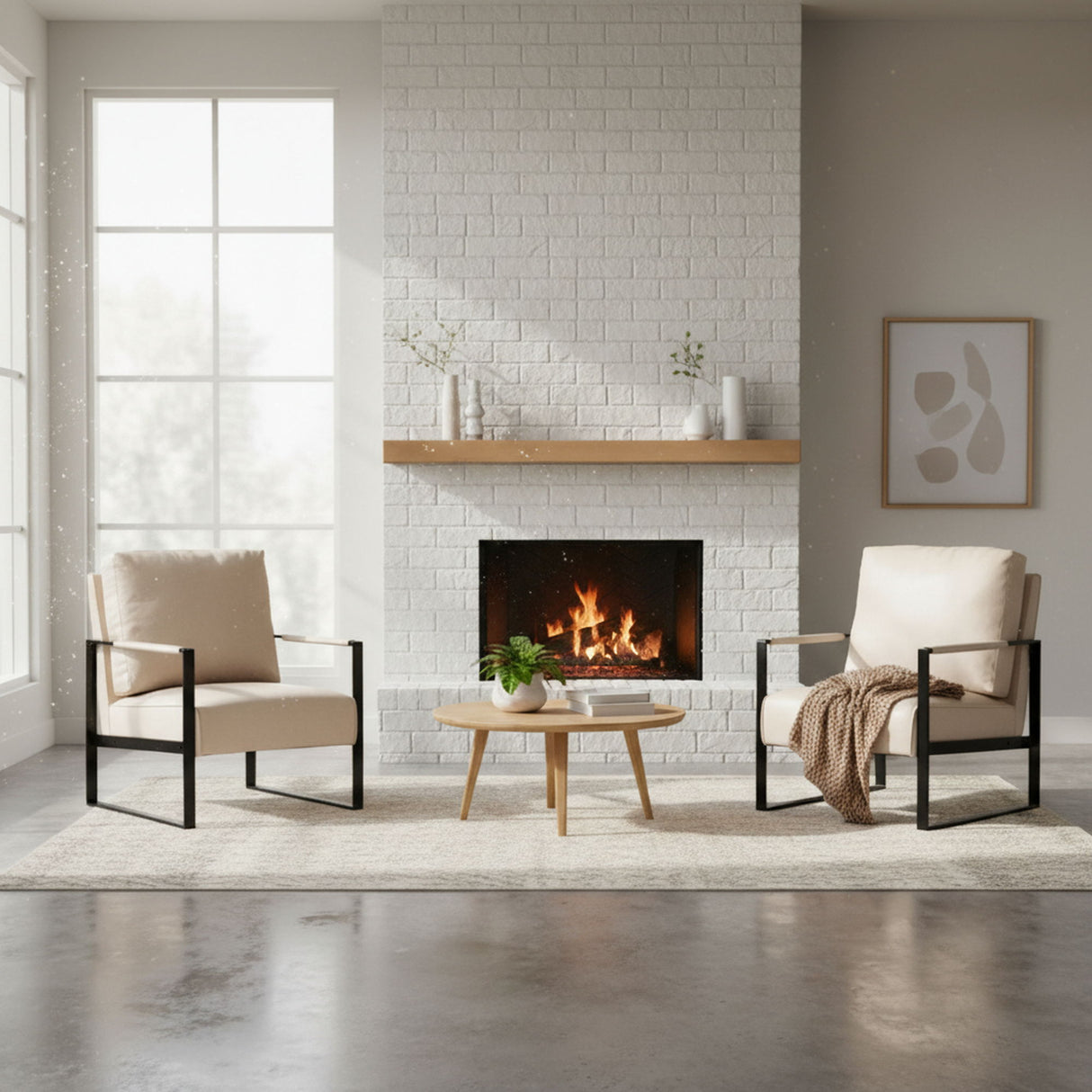 Classic Mid Century Modern Accent Chair With Durable Square Metal Frame, Armchair