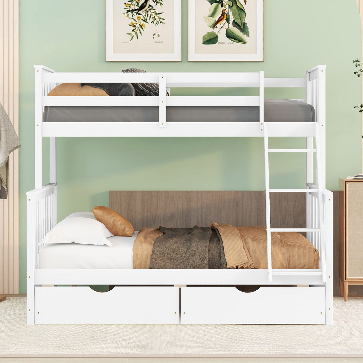 Bunk Bed With Ladders And 2 Storage Drawers