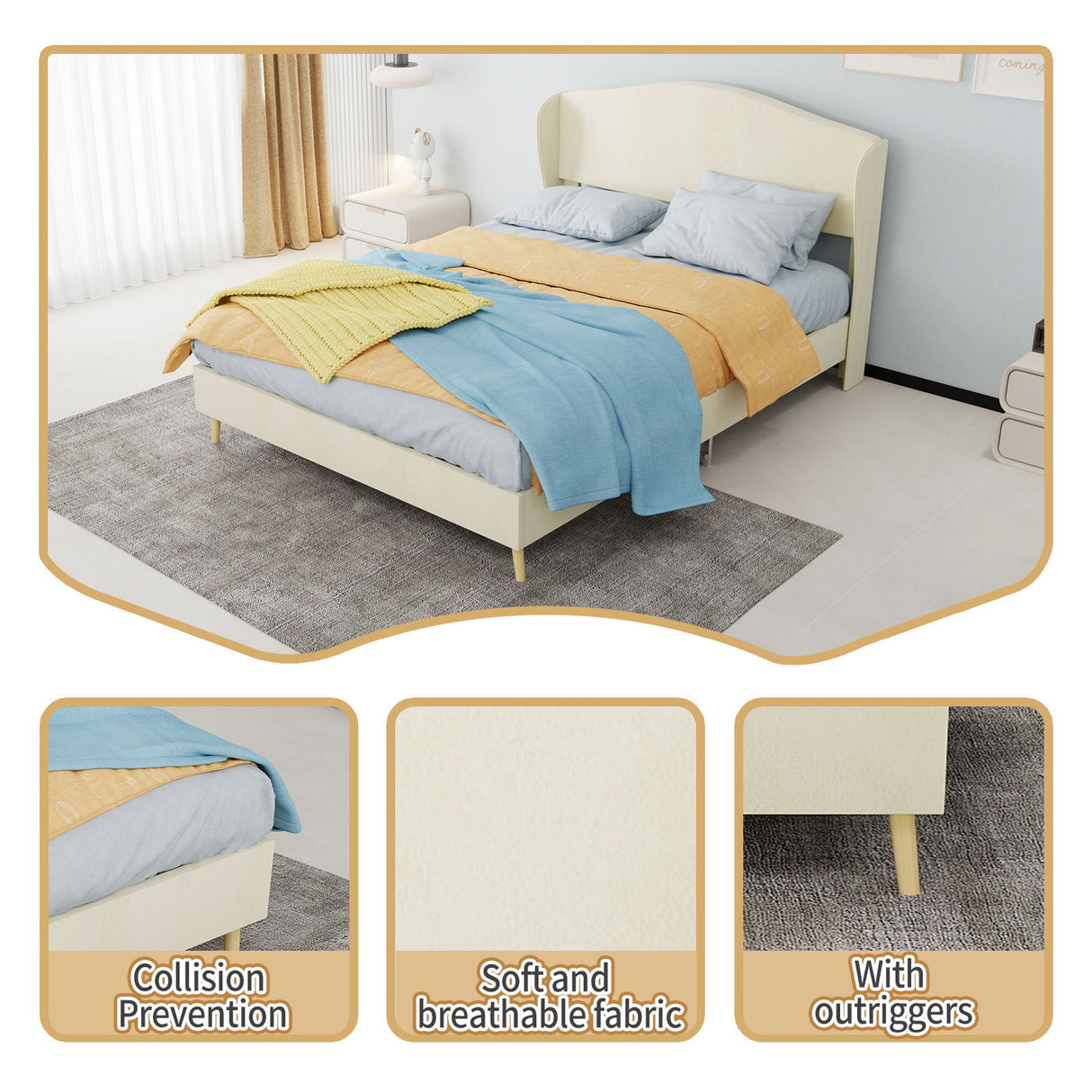 Upholstered Bed, Tufted Headboard, Comfortable Sleep