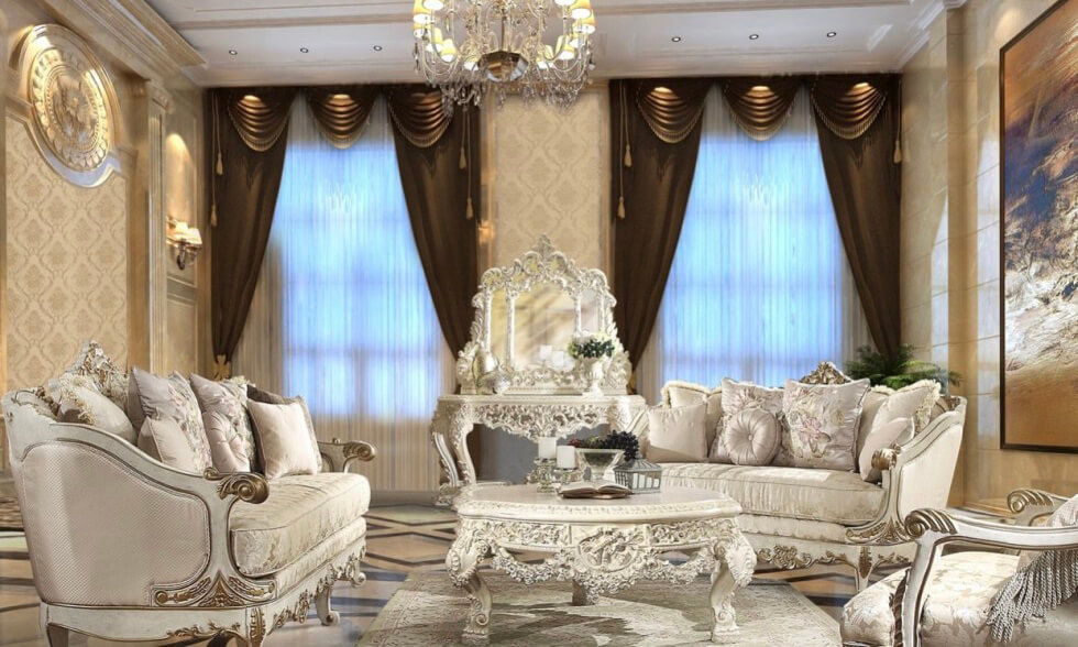 HD-8030 - 3 Piece Coffee Table Set - Ivory With Gold Highlights