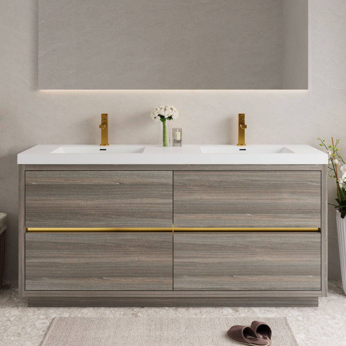 Bathin Freestanding Bathroom Vanity With Double Sinks, Bathroom Storage Vanity Cabinet With Stone Resin Countertop And Soft Close Drawers