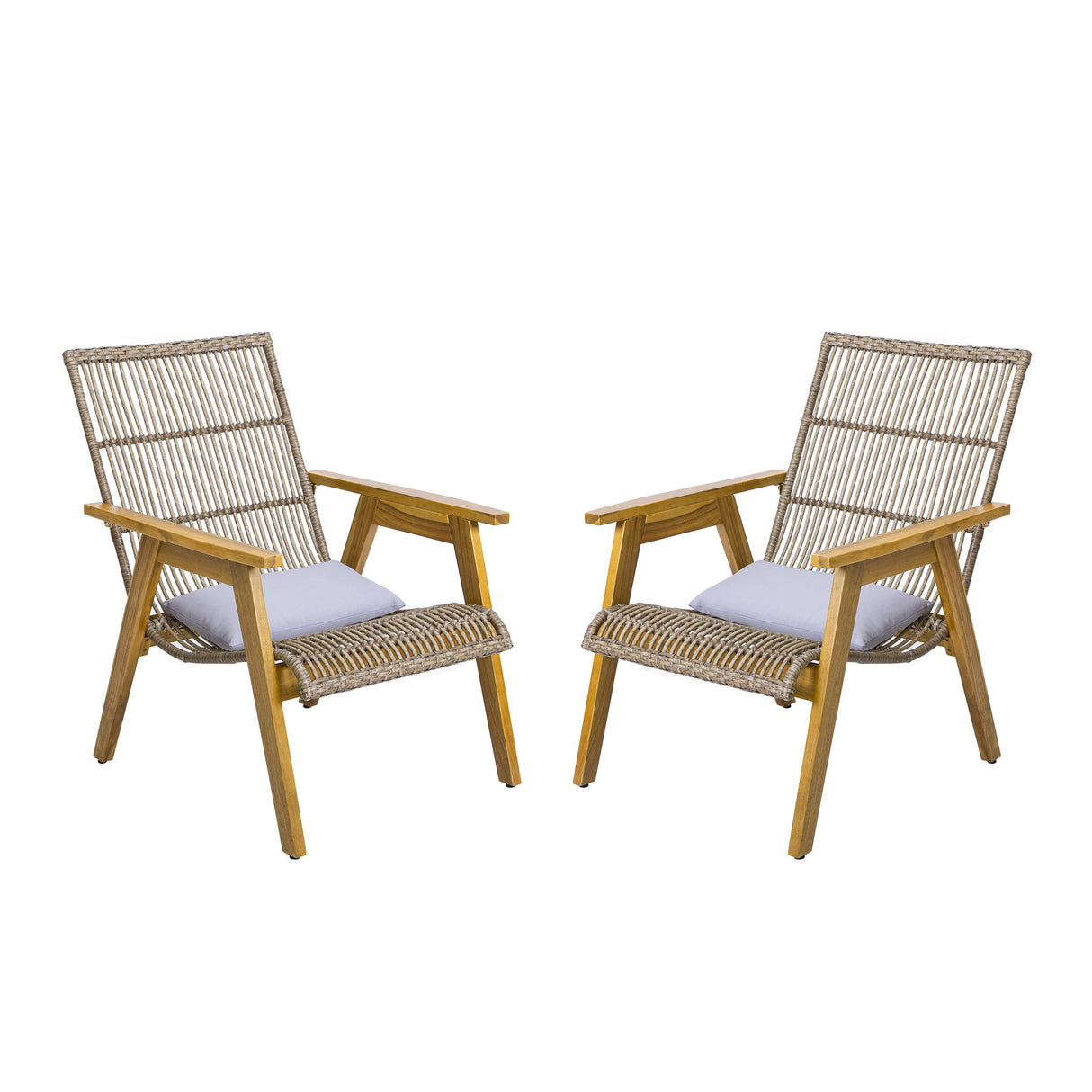 Acacia Wood Cape Woven Wicker Large Lounge Chair With Pillow For Patio, Deck, Yard, Lawn And Garden Seating Wicker (Set of 2) - Teak