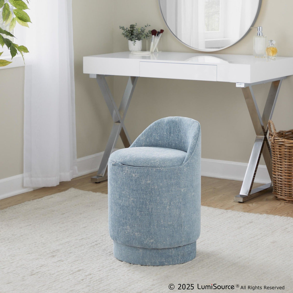 Marla - Upholstered Vanity Stool - Light Blue Fabric