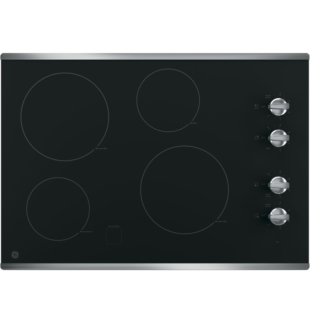 GE JP3030SWSS 30-inch electric cooktop, front view