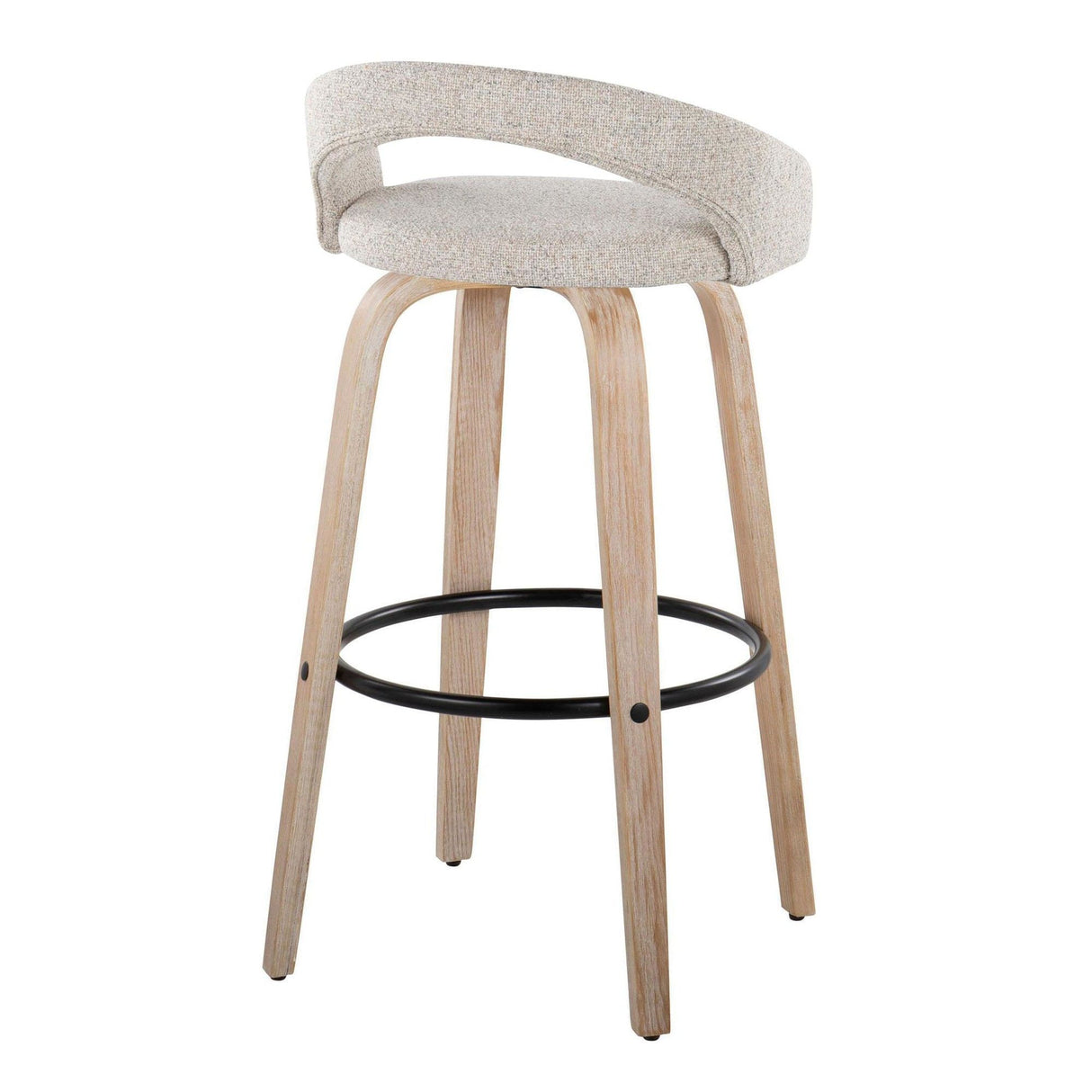 Grotto - Upholstered Fixed-Height Barstool (Set of 2) - Whitewashed Wood, Black Metal