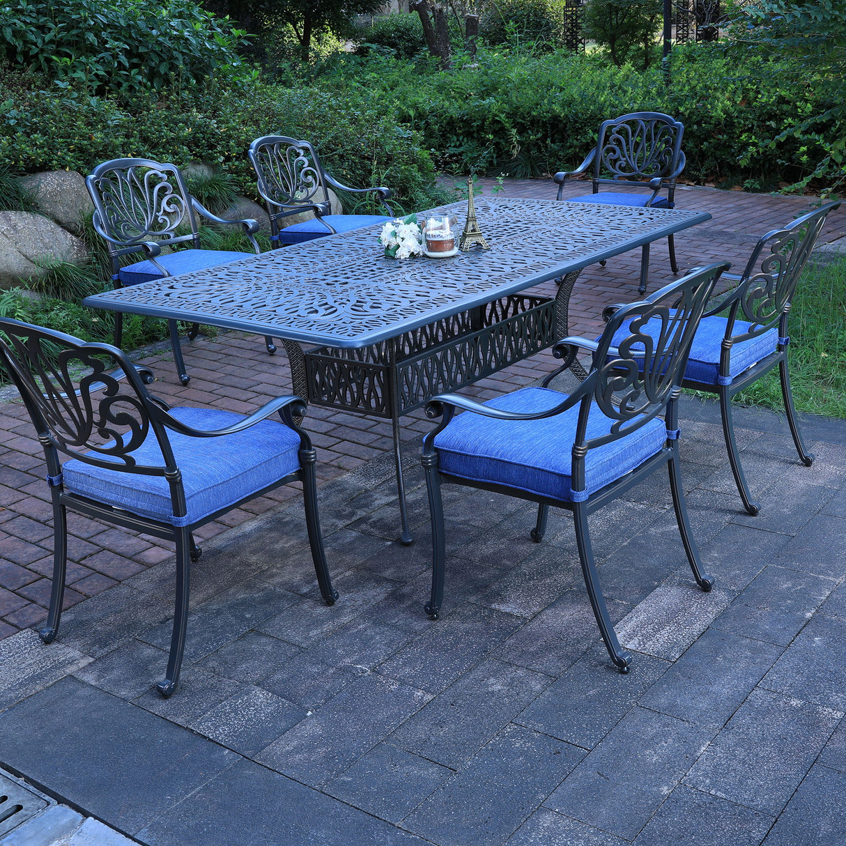 Rectangular Long Dining Set With Sunbrella Cushions