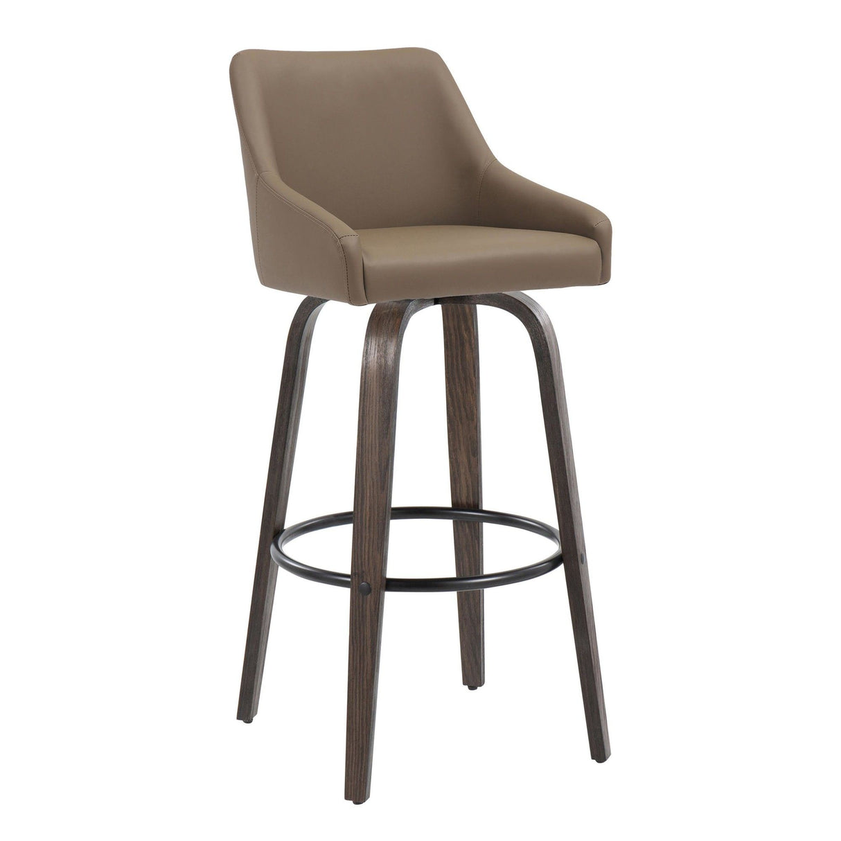 Hannah - 30" Fixed-Height Barstool With Swivel And Round Black Metal Footrest (Set of 2) - Walnut Glazed Wood