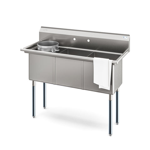 60 in. Three Compartment Commercial Sink Bowl Size 18x18x14 Stainless-Steel 18 Gauge (KM-SC181814-N3)