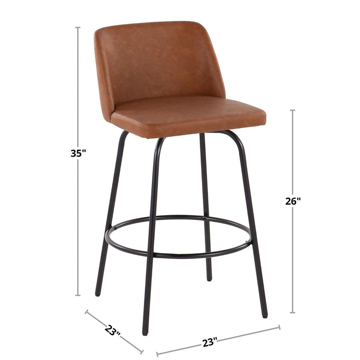Toriano - Fixed-Height Counter Stool (Set of 2) - Black Metal, Cream Faux Leather, Gold Metal