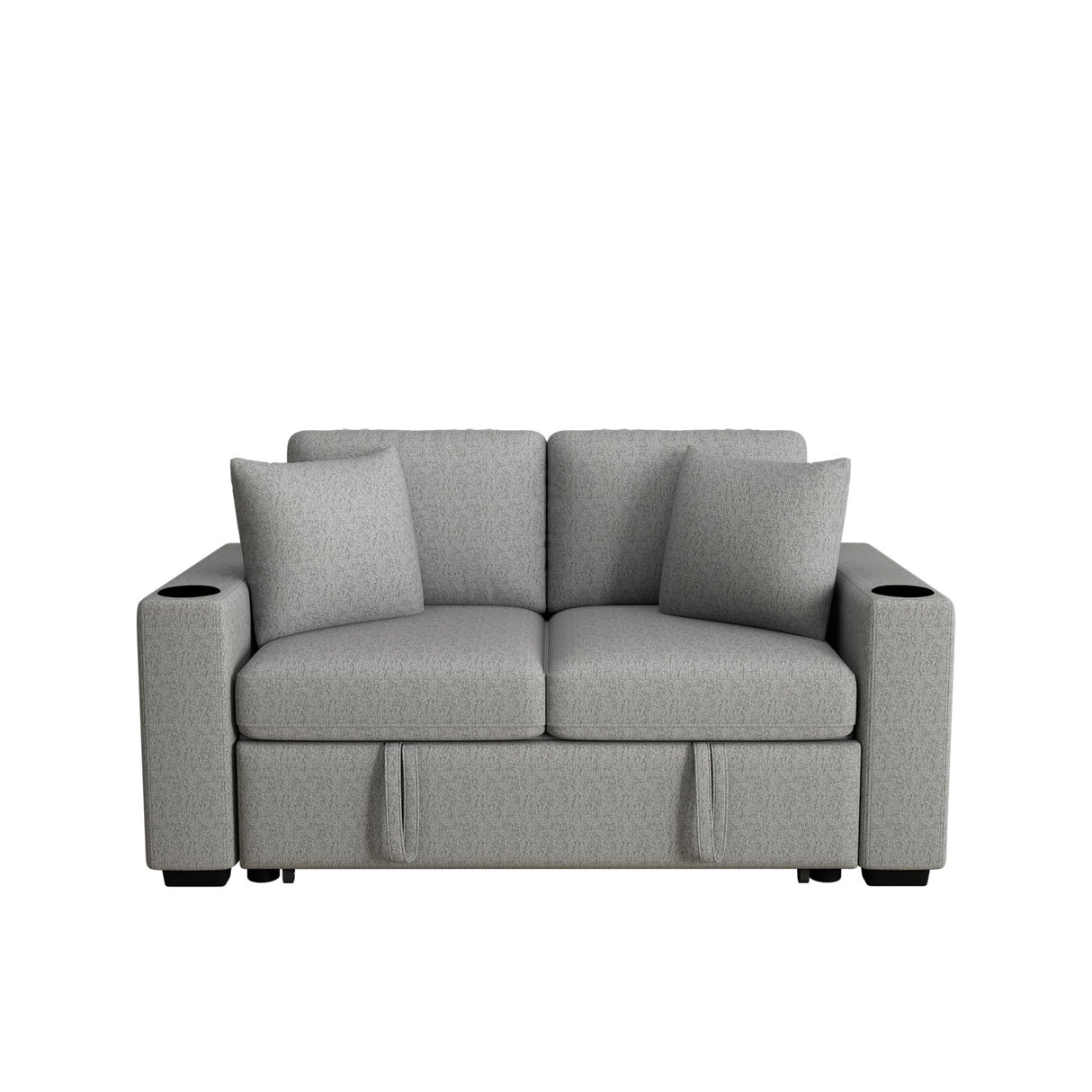 Modern 2 Seater Loveseat Sofa With Pull-Out Bed, Chenille Fabric, Built-In USB Ports & Cup Holders