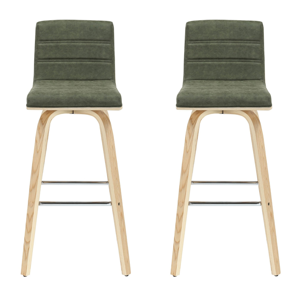 Vienna - 39.5" Swivel Bar Height Square Back Wood Bar Stool With Faux Leather Seat