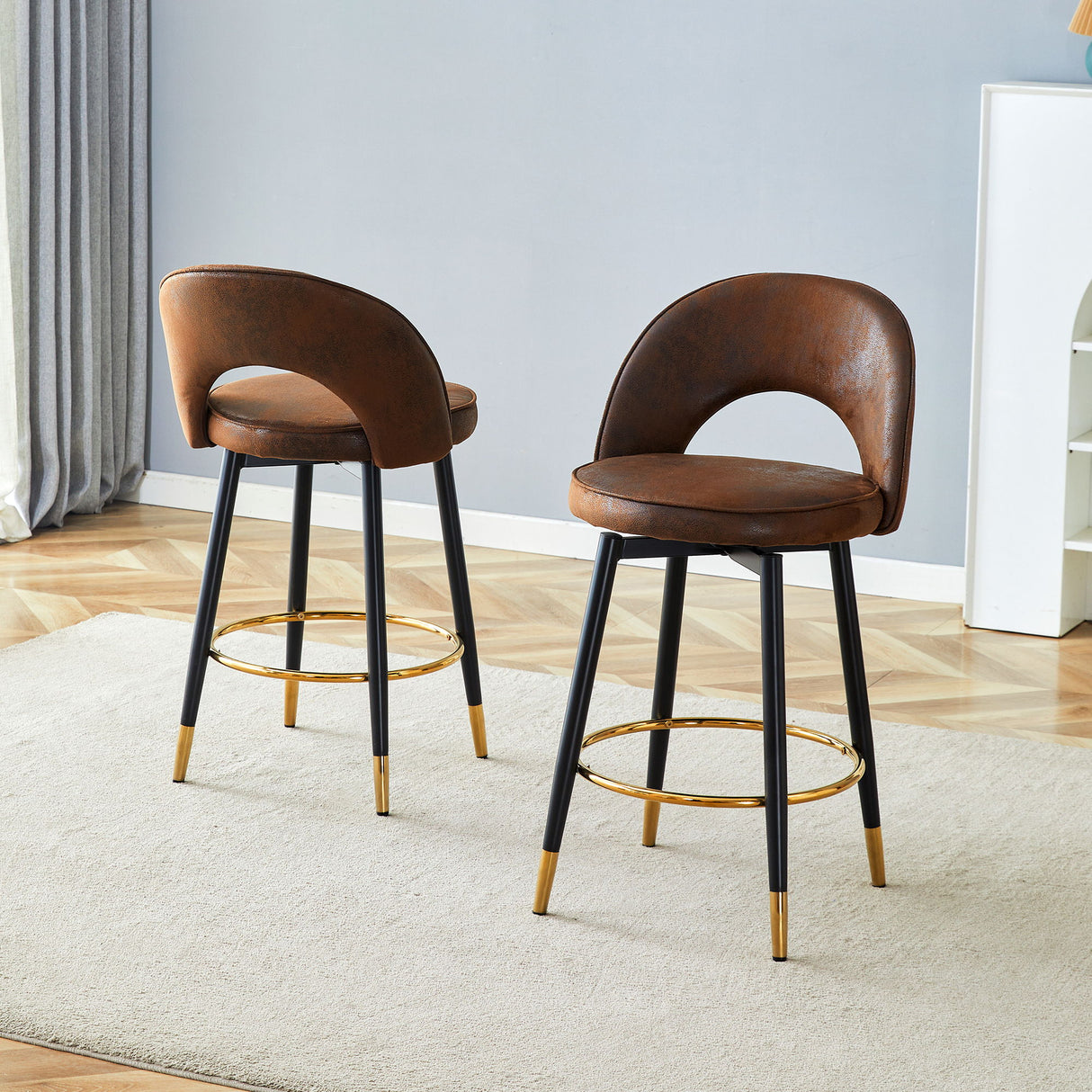 Upholstered Rotatable Bar Chair With Metal Legs For Dining Room