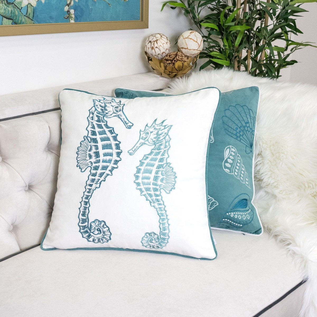 Seahorses Pillow Cover With Matching Back