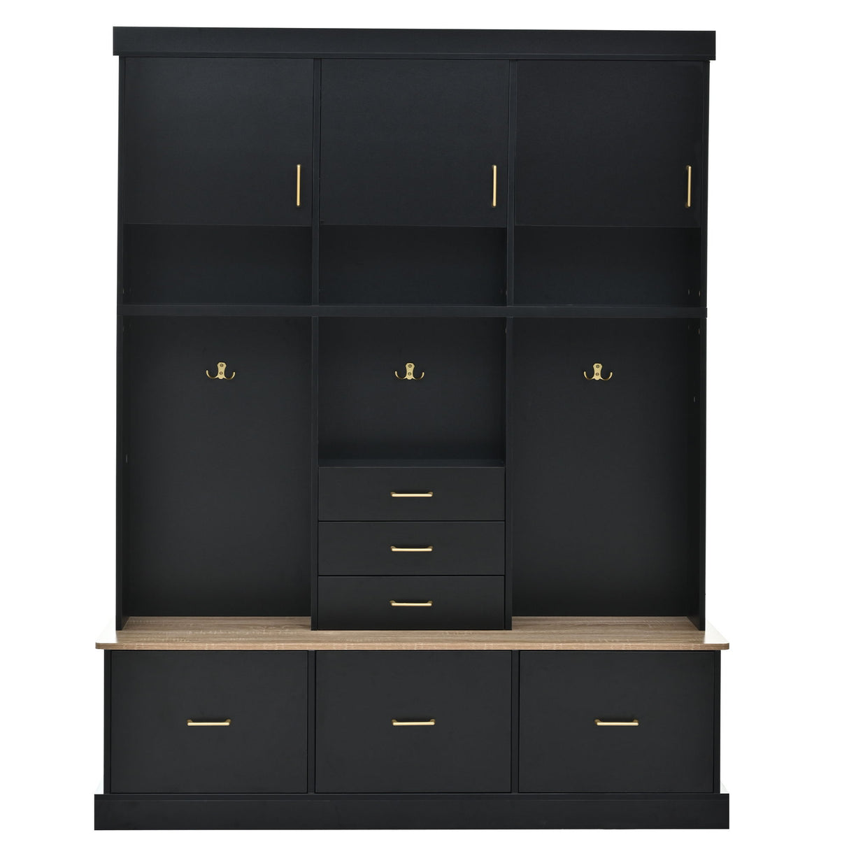 Entryway Hall Tree With Bench And Storage, 5 In 1 Coat Rack