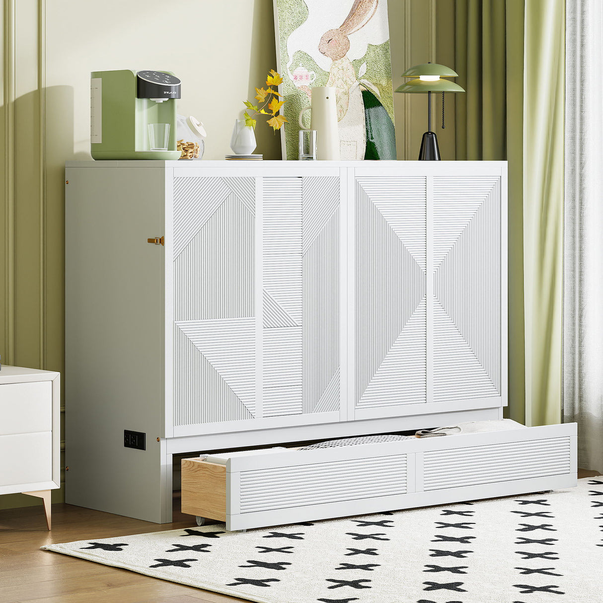 Murphy Bed With Large Drawer, USB Ports And Outlets